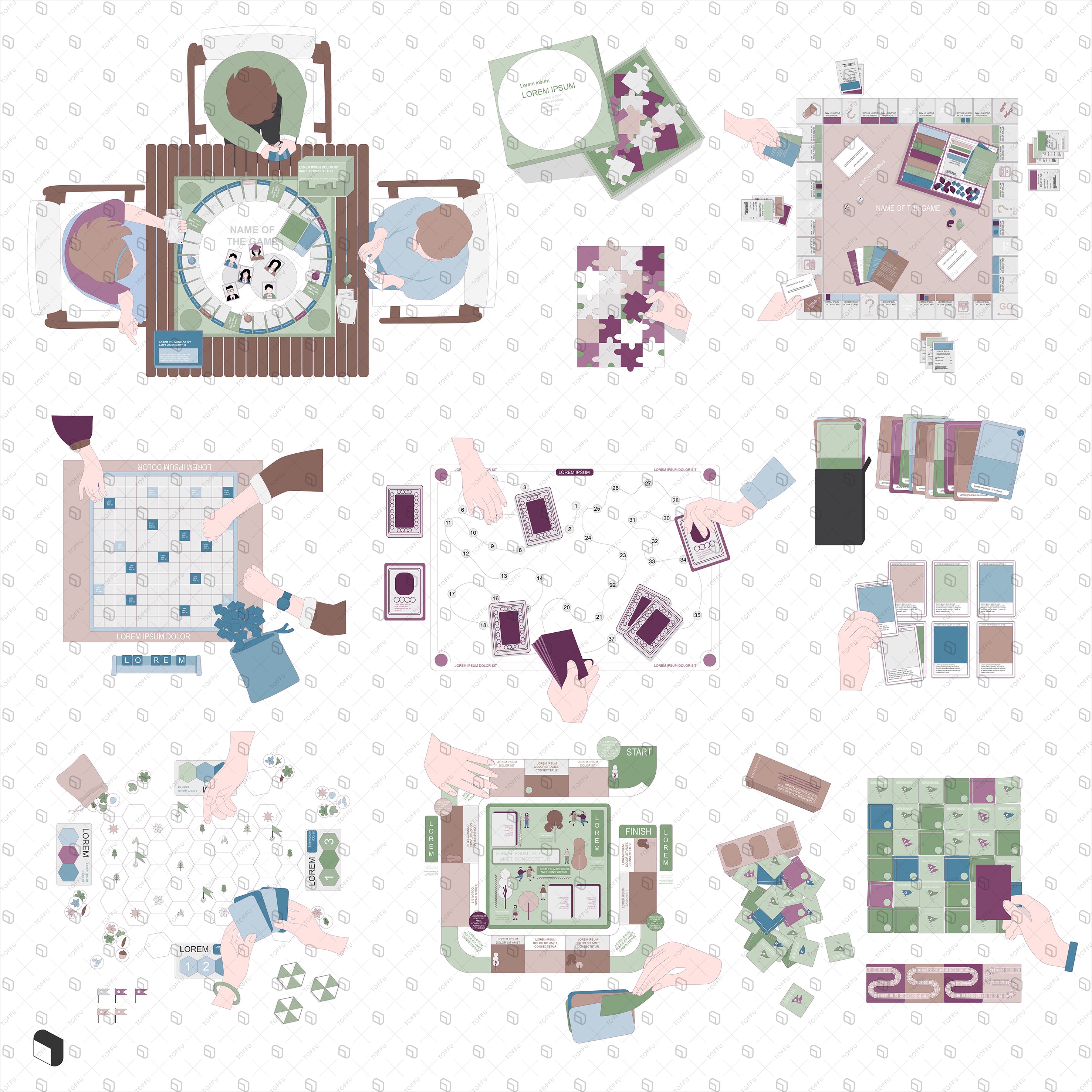 Flat Vector Board Game Presentation Templates PNG - Toffu Co