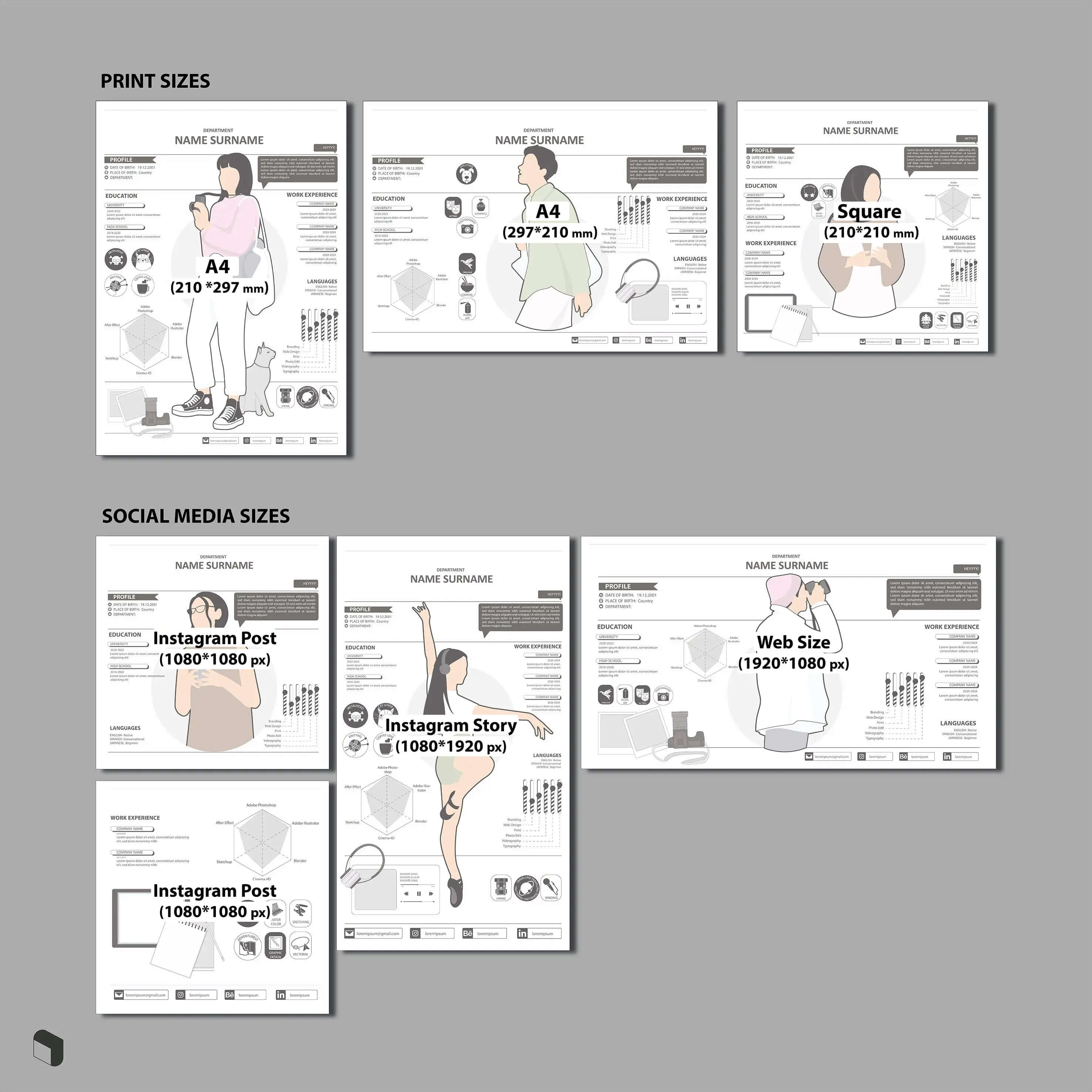 Resume Canva Template 2 & Flat Vector Characters Digital Artwork drawings | Toffu Co