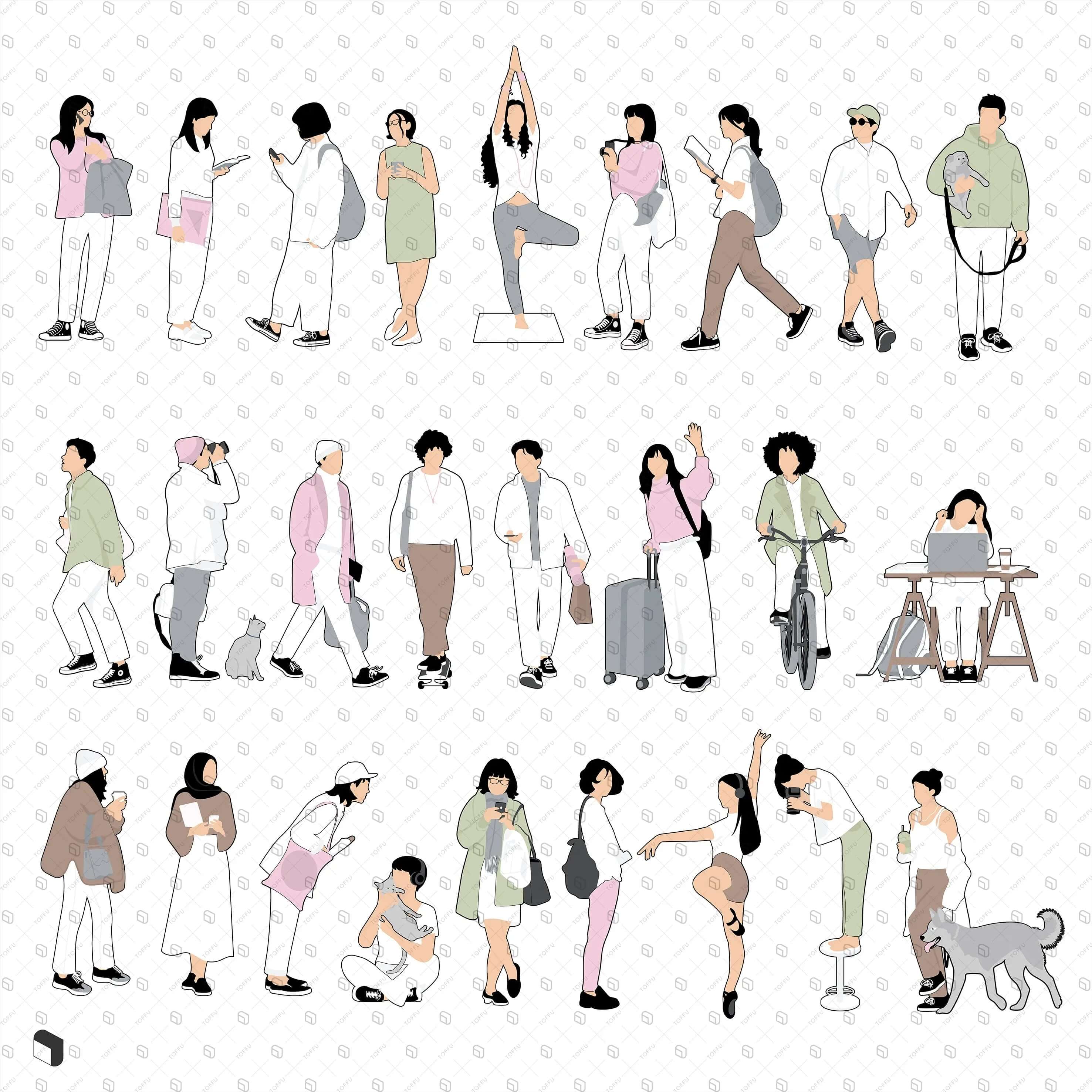 Resume Canva Template 2 & Flat Vector Characters Digital Artwork drawings | Toffu Co