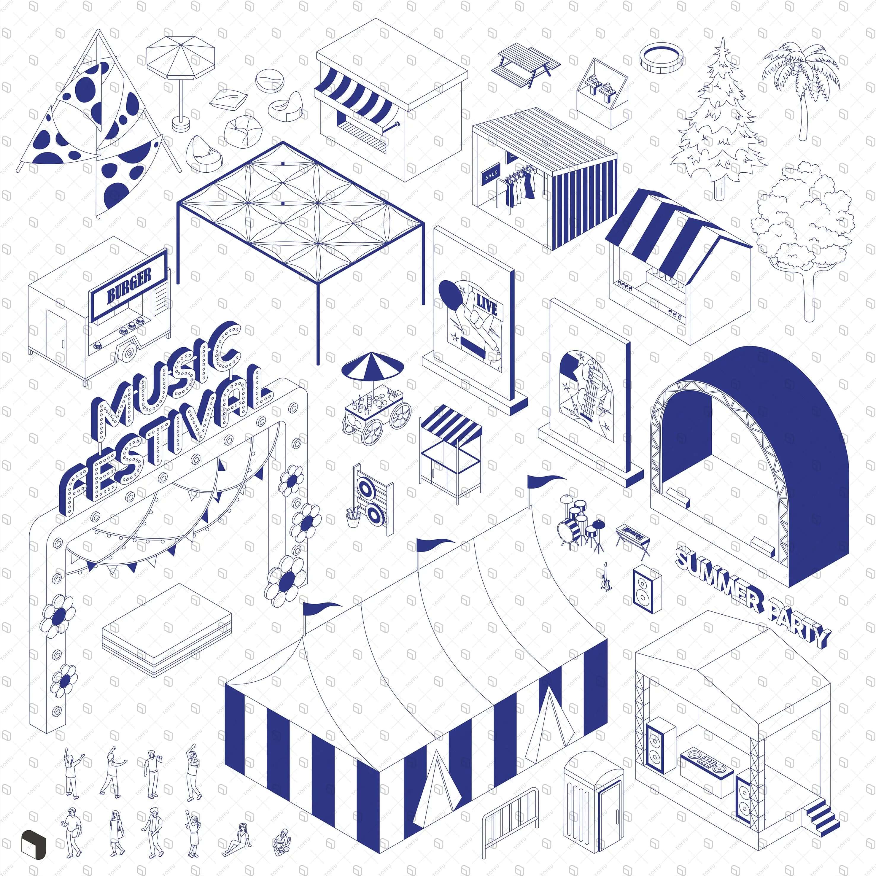Axonometric Cad Festival Area Digital Artwork drawings | Toffu Co