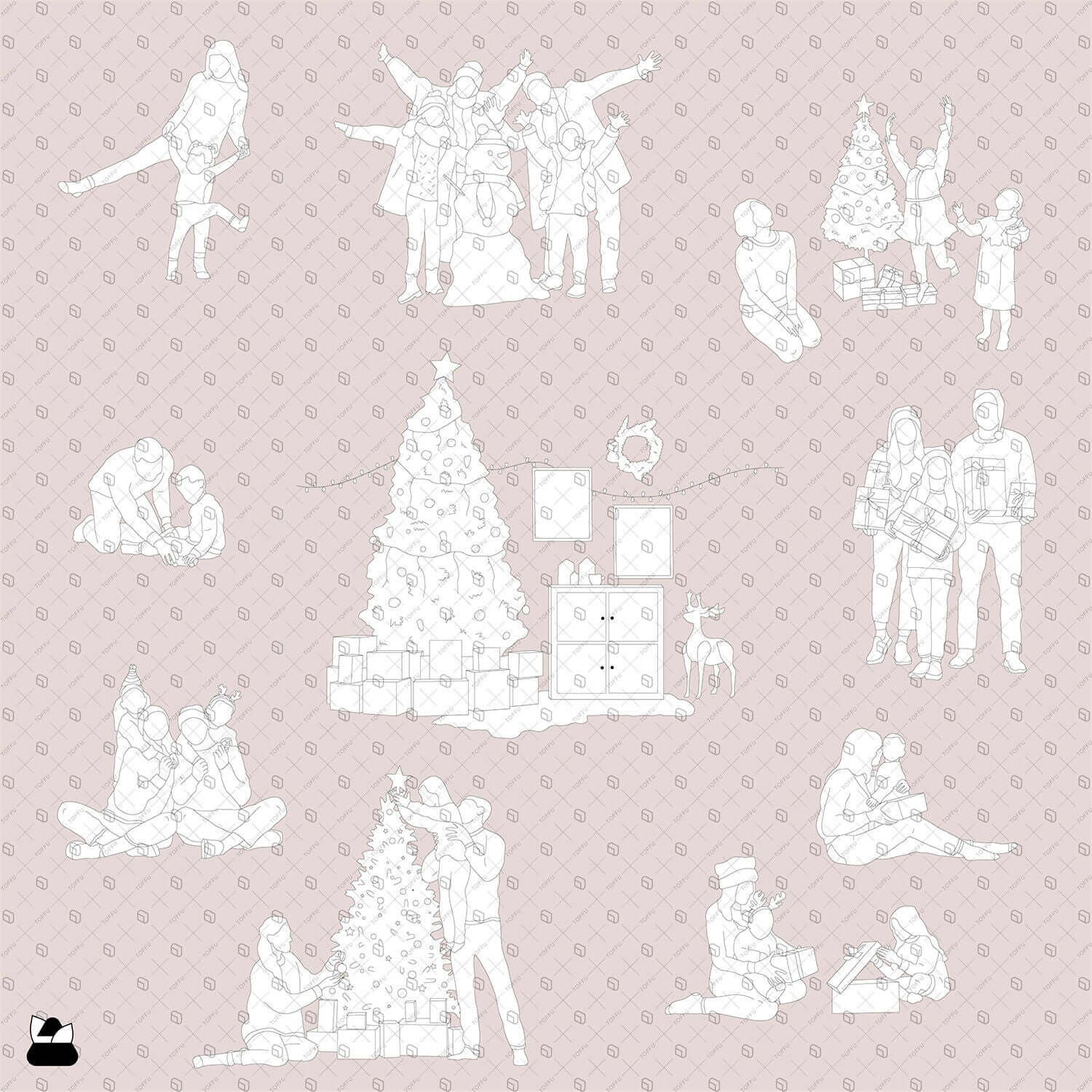 Flat Vector - Cad People Christmas Edition Digital Artwork drawings | Toffu Co