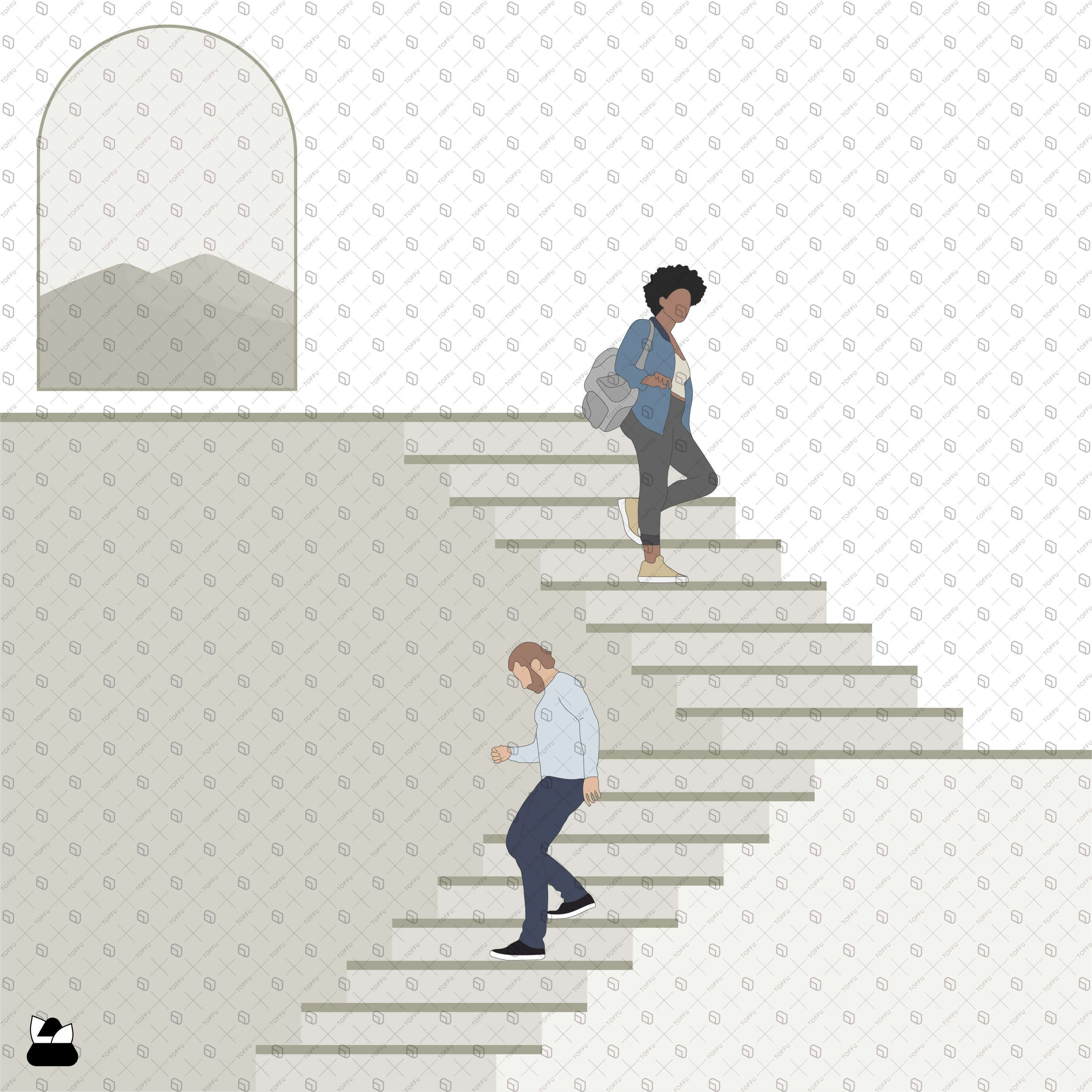 Flat Vector - Cad People Walking Downstairs Digital Artwork drawings | Toffu Co