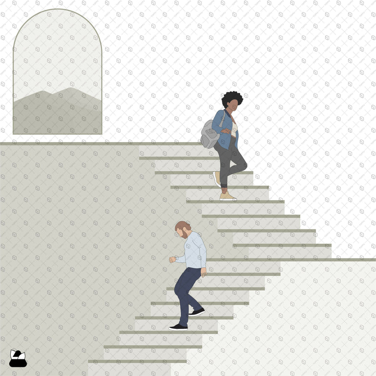 Flat Vector - Cad People Walking Downstairs - Toffu Co