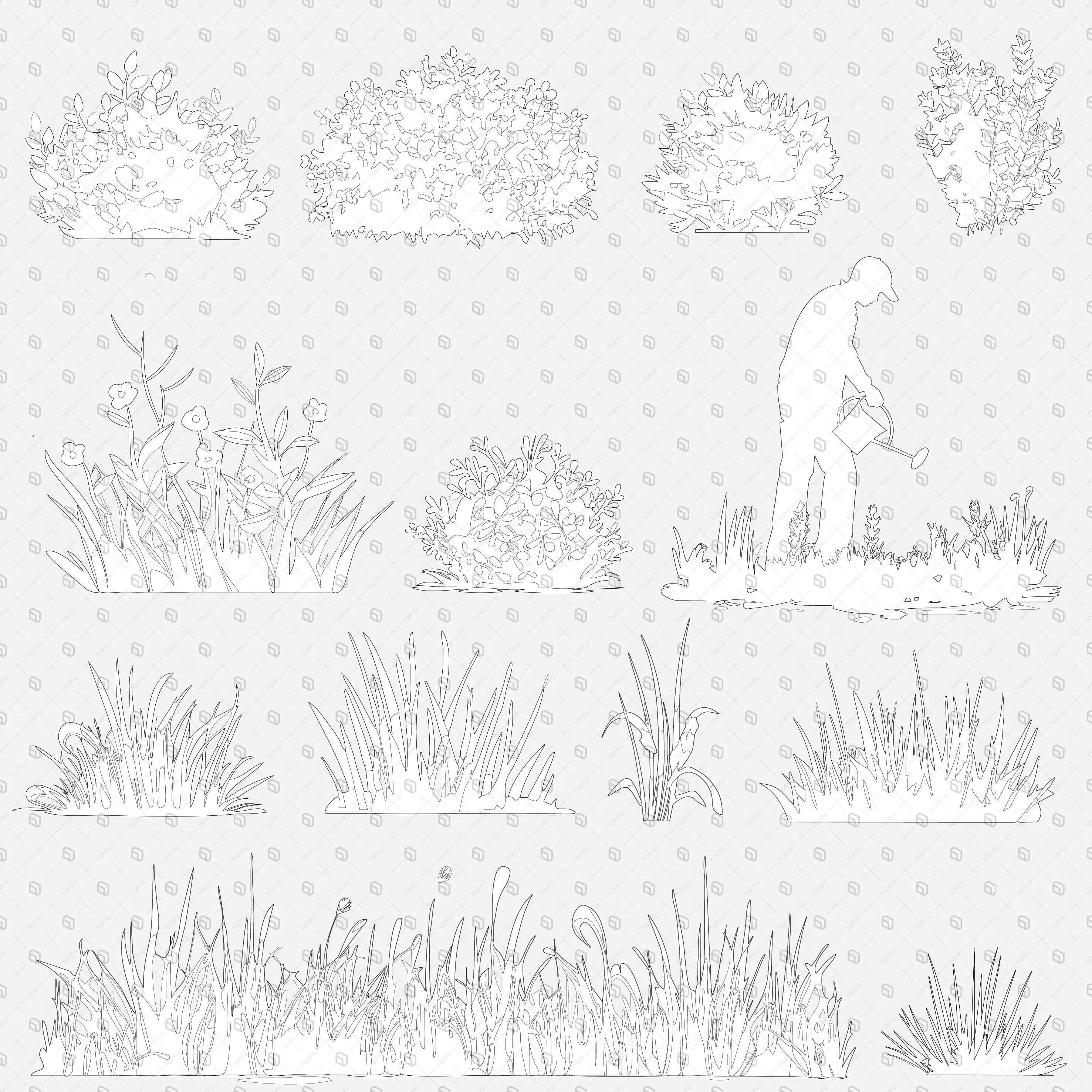 Cad Vegetation Plants and Grass 2 Digital Artwork drawings | Toffu Co