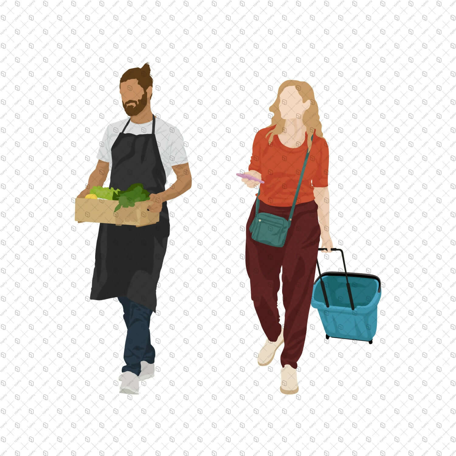 Flat Vector People At The Grocery Store 2 Digital Artwork drawings | Toffu Co
