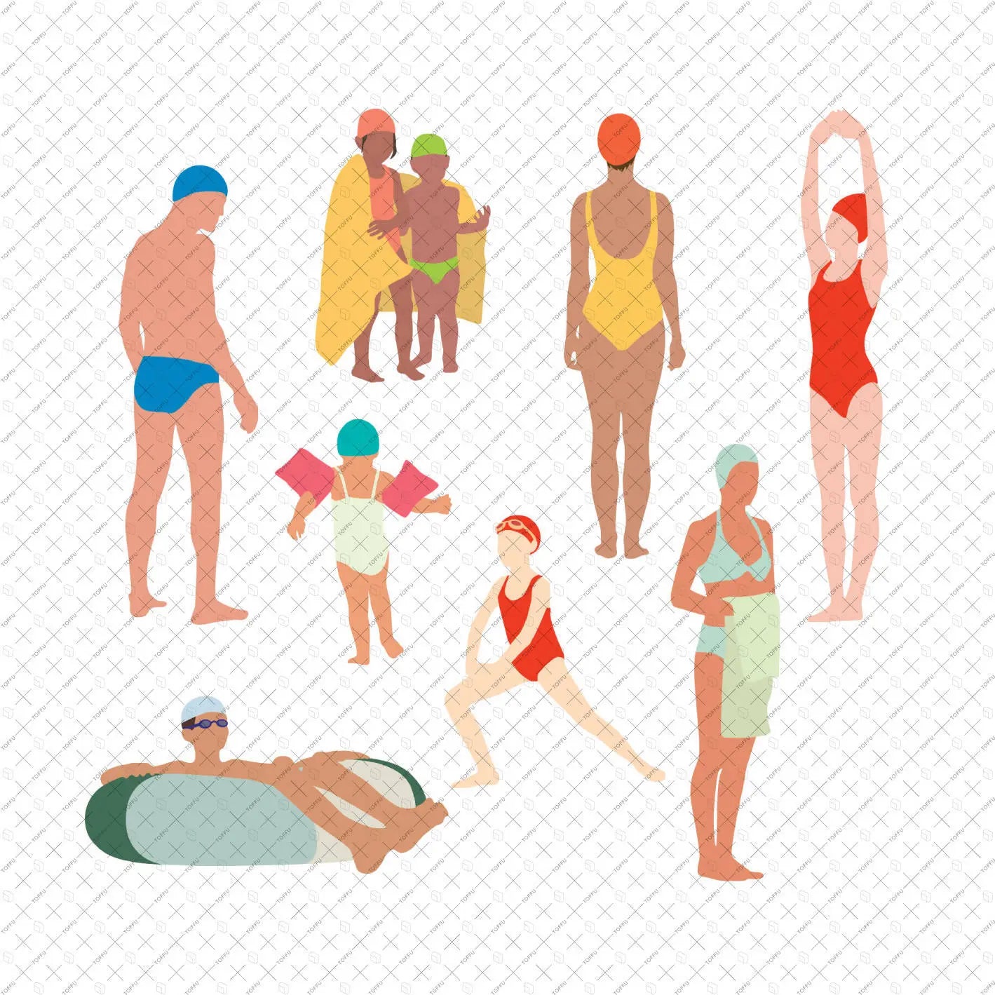Flat Vector Swimming Pool People Digital Artwork drawings | Toffu Co