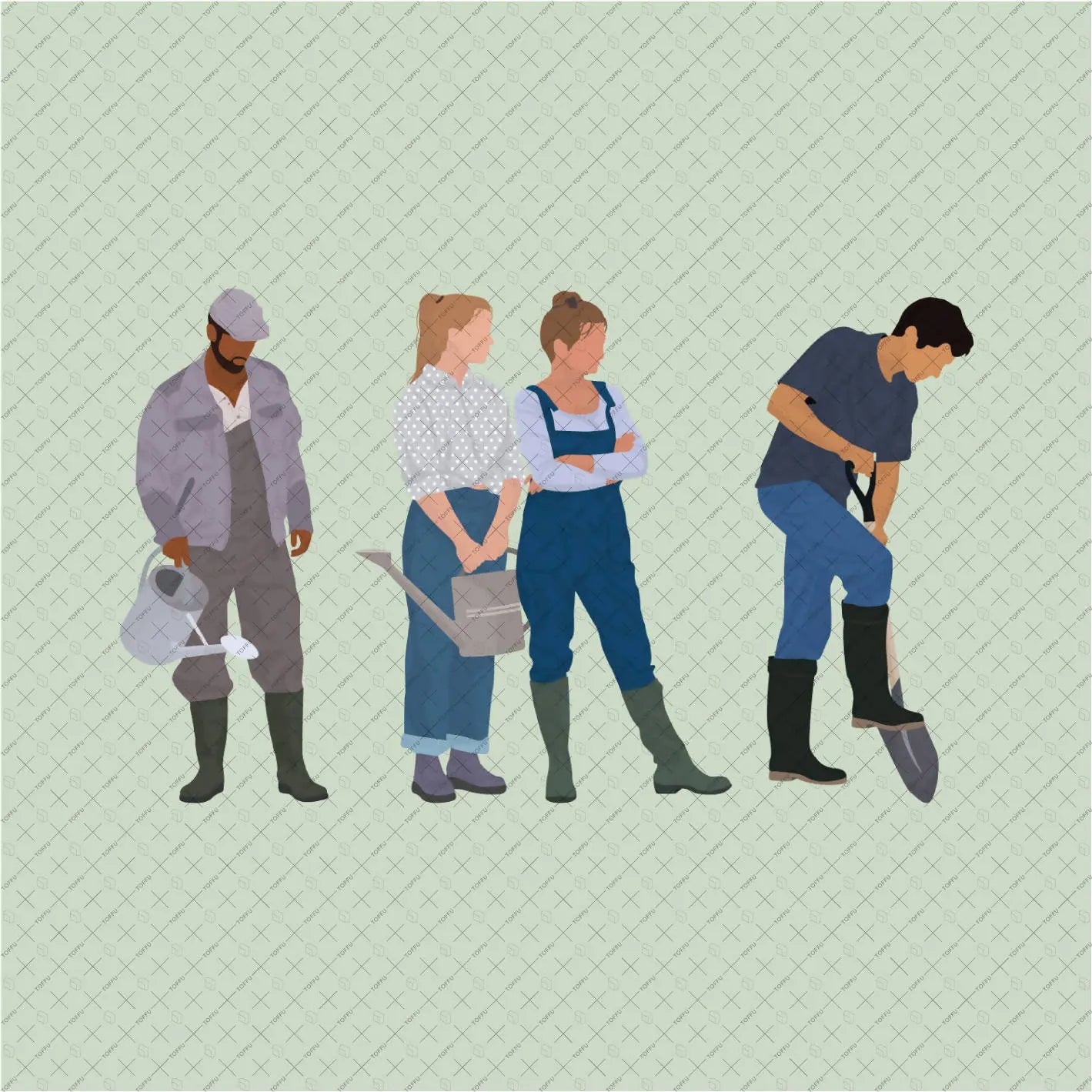 Flat Vector Gardening People Digital Artwork drawings | Toffu Co