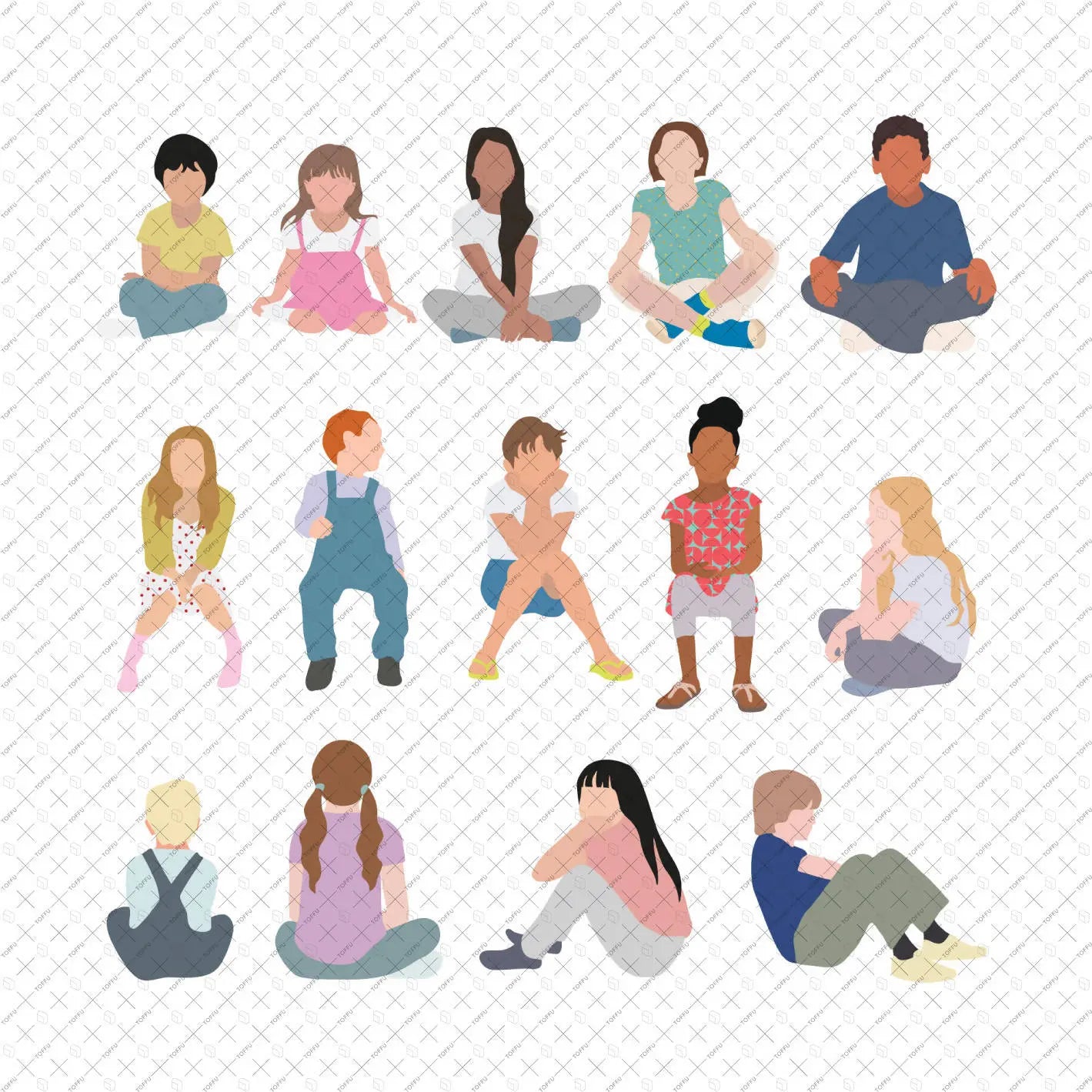 Flat Vector Kids Sitting Digital Artwork drawings | Toffu Co