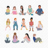 Flat Vector Kids Sitting Digital Artwork drawings | Toffu Co