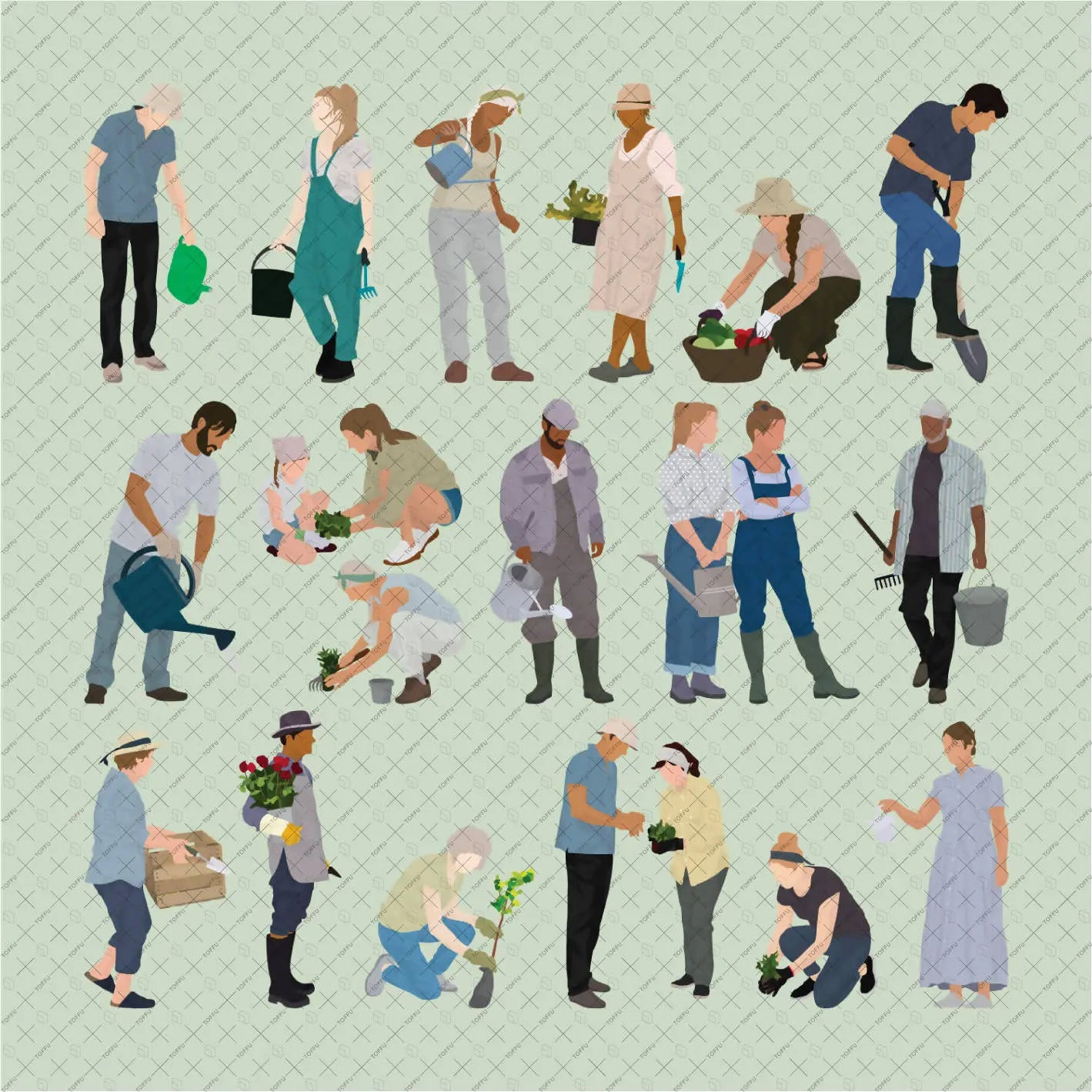 Flat Vector Gardening People Digital Artwork drawings | Toffu Co