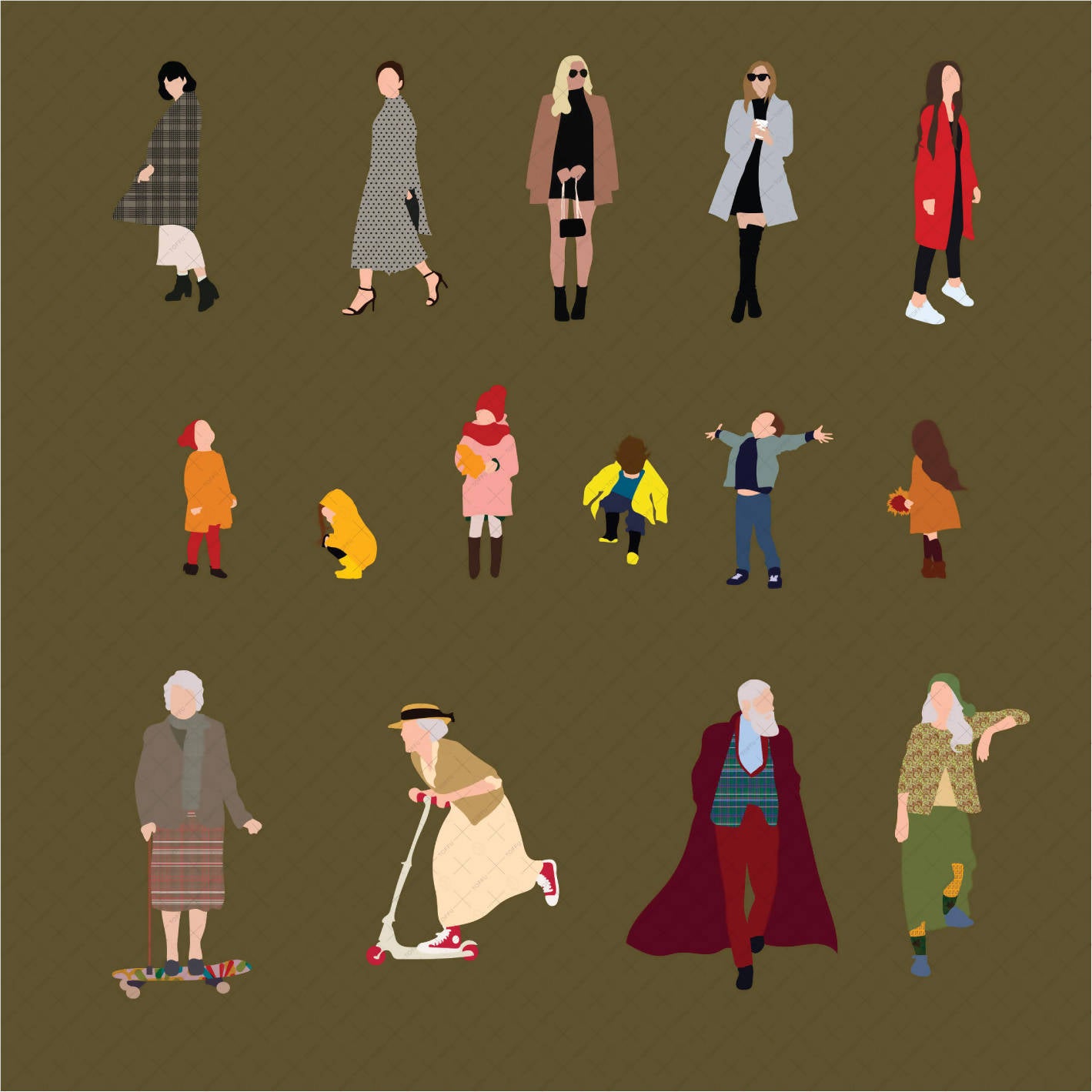 Flat Vector People Drawings (Autumn) PNG - Toffu Co