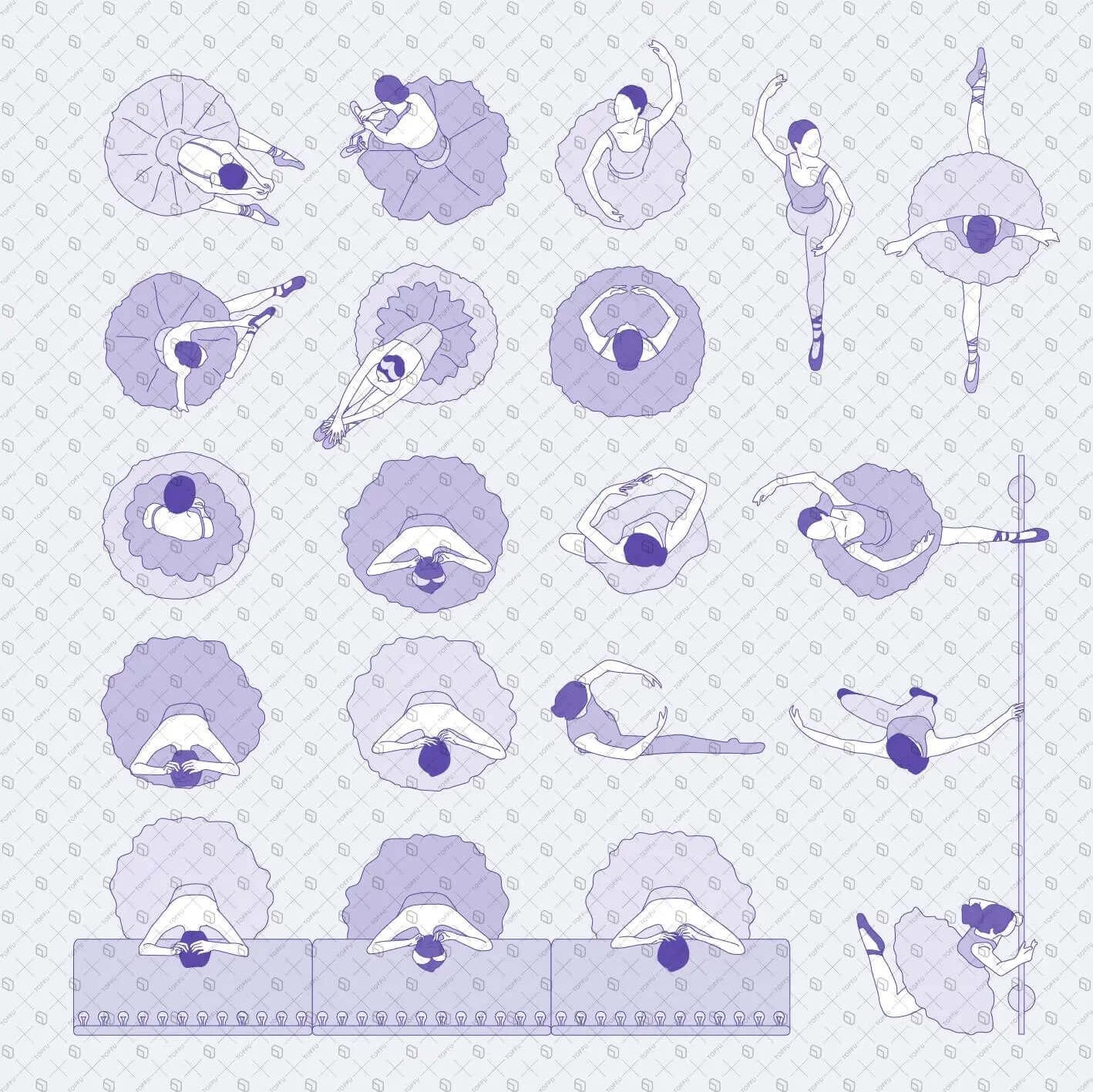 Ballet Dancers Top View Digital Artwork drawings | Toffu Co