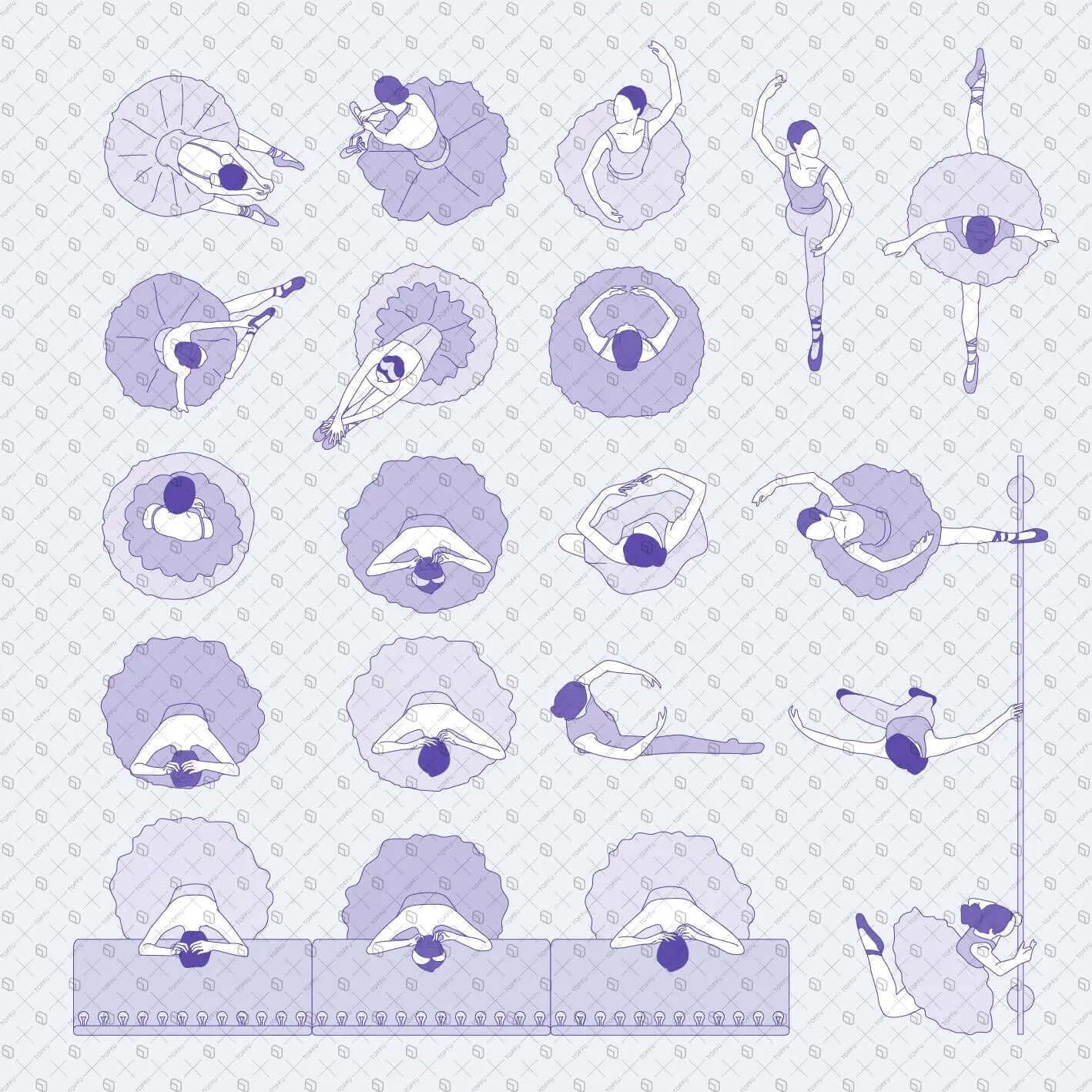 Ballet Dancers Top View Digital Artwork drawings | Toffu Co