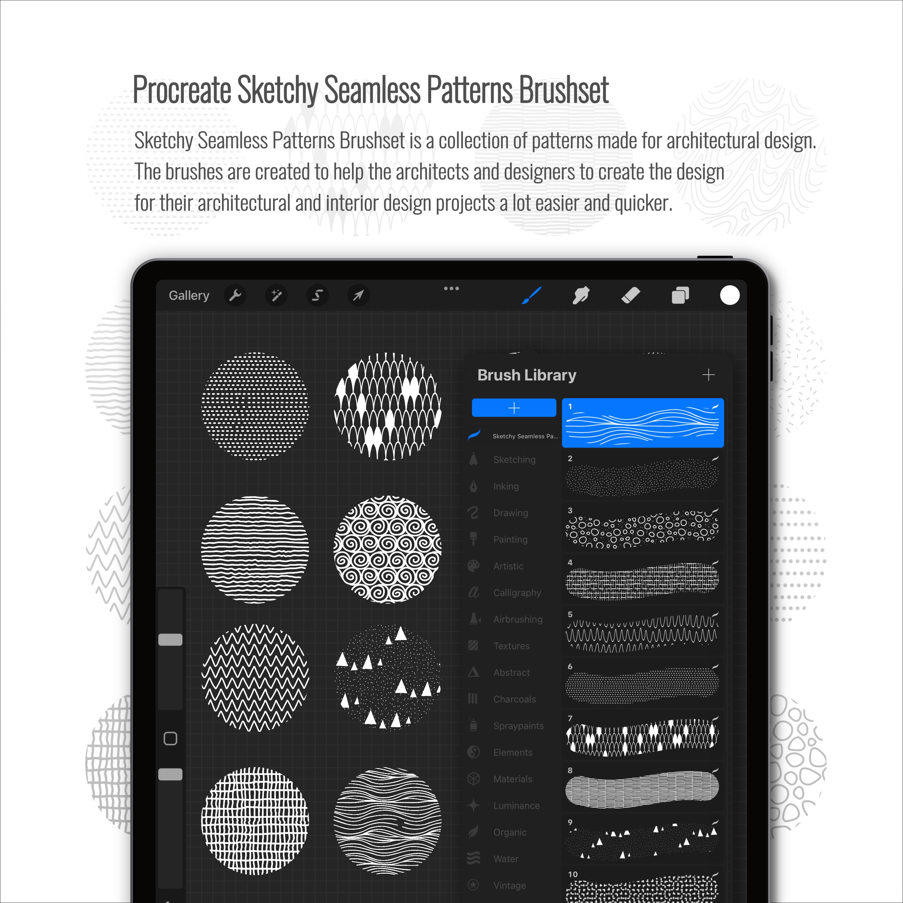 Procreate Sketchy Seamless Patterns Brushset PNG - Toffu Co