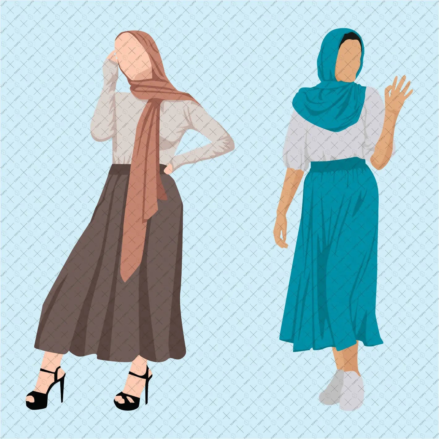 Flat Vector Modern Muslim Women Digital Artwork drawings | Toffu Co