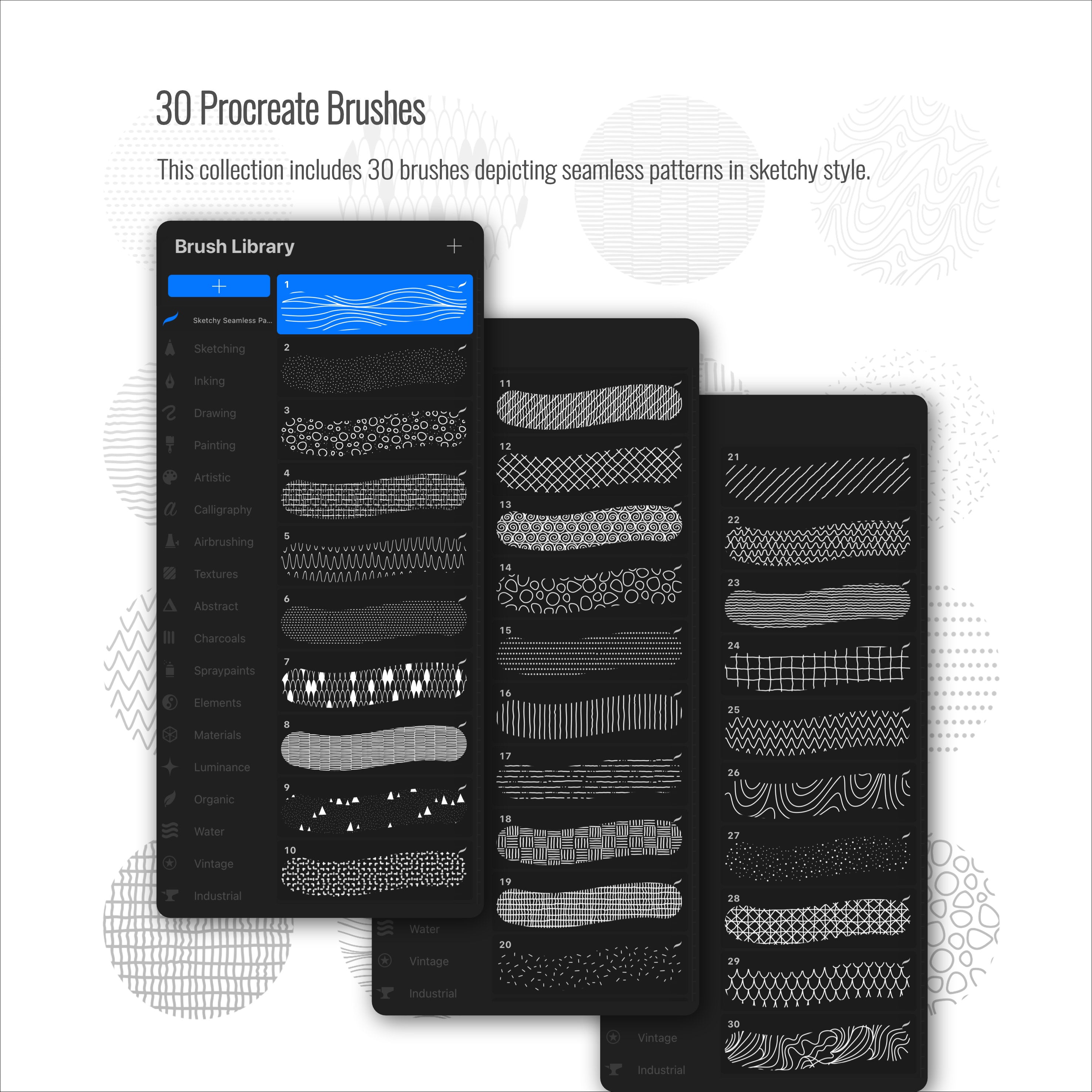 Procreate Sketchy Seamless Patterns Brushset PNG - Toffu Co