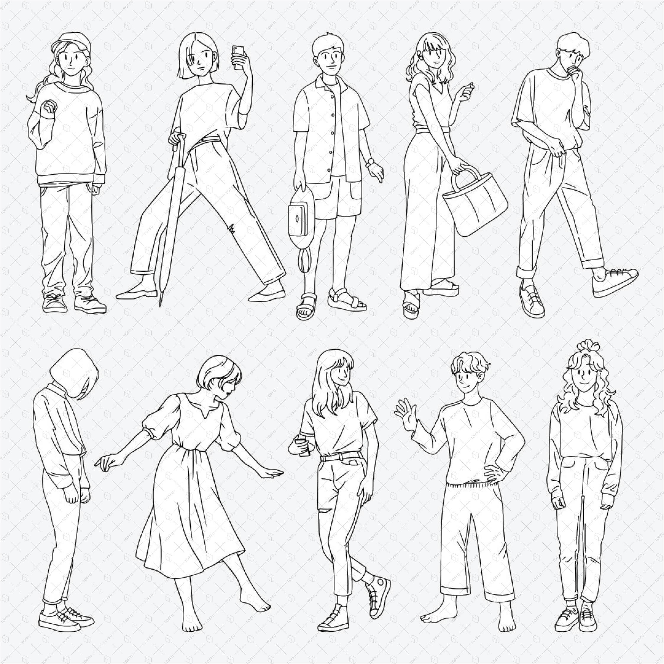 Flat Vector B&W Standing People 2 PNG - Toffu Co