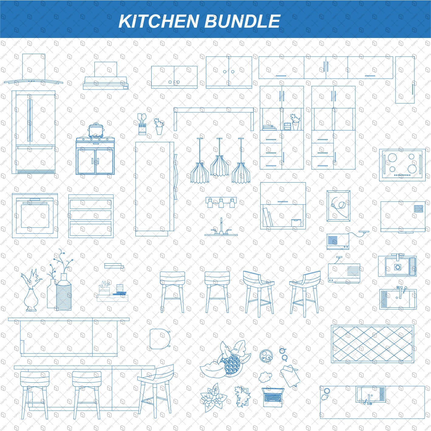 Flat Vector Kitchen Furniture Clutter and Plans PNG - Toffu Co