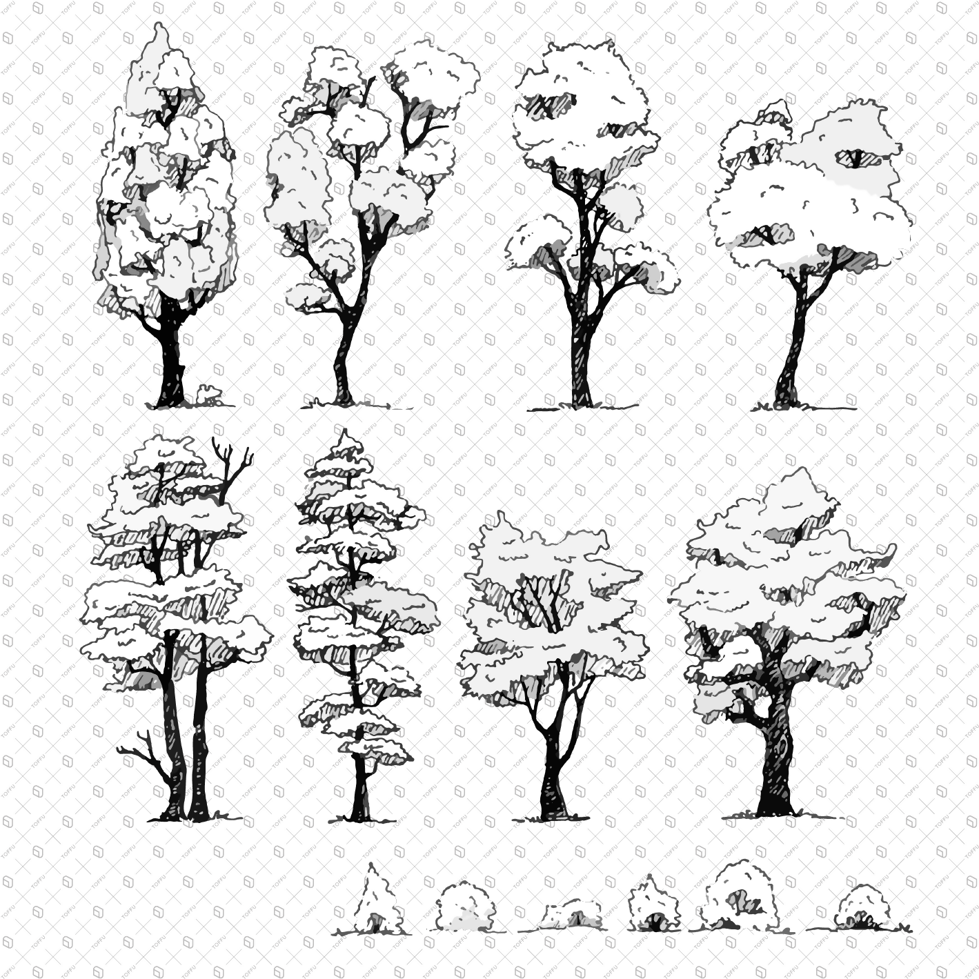 Flat Vector Freehand Trees and Bushes PNG - Toffu Co