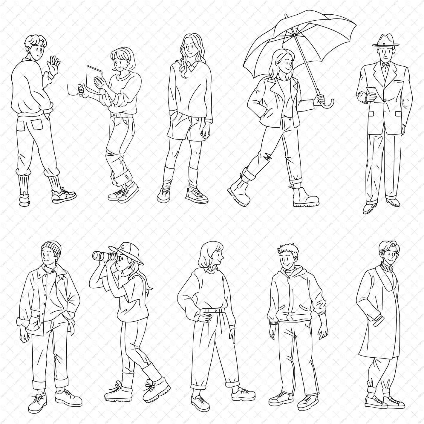 Flat Vector B&W Standing People PNG - Toffu Co