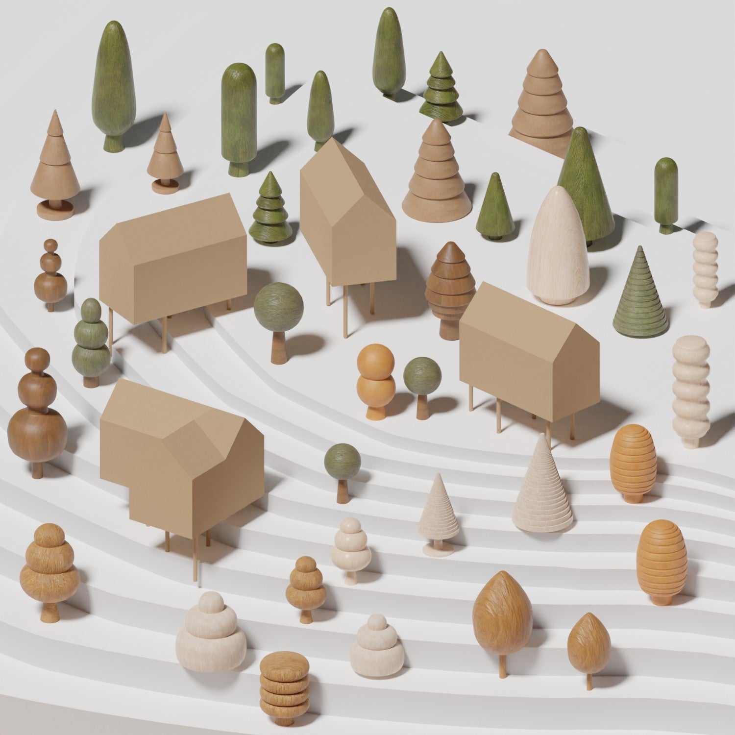3D Model Physical Model Wooden Trees PNG - Toffu Co