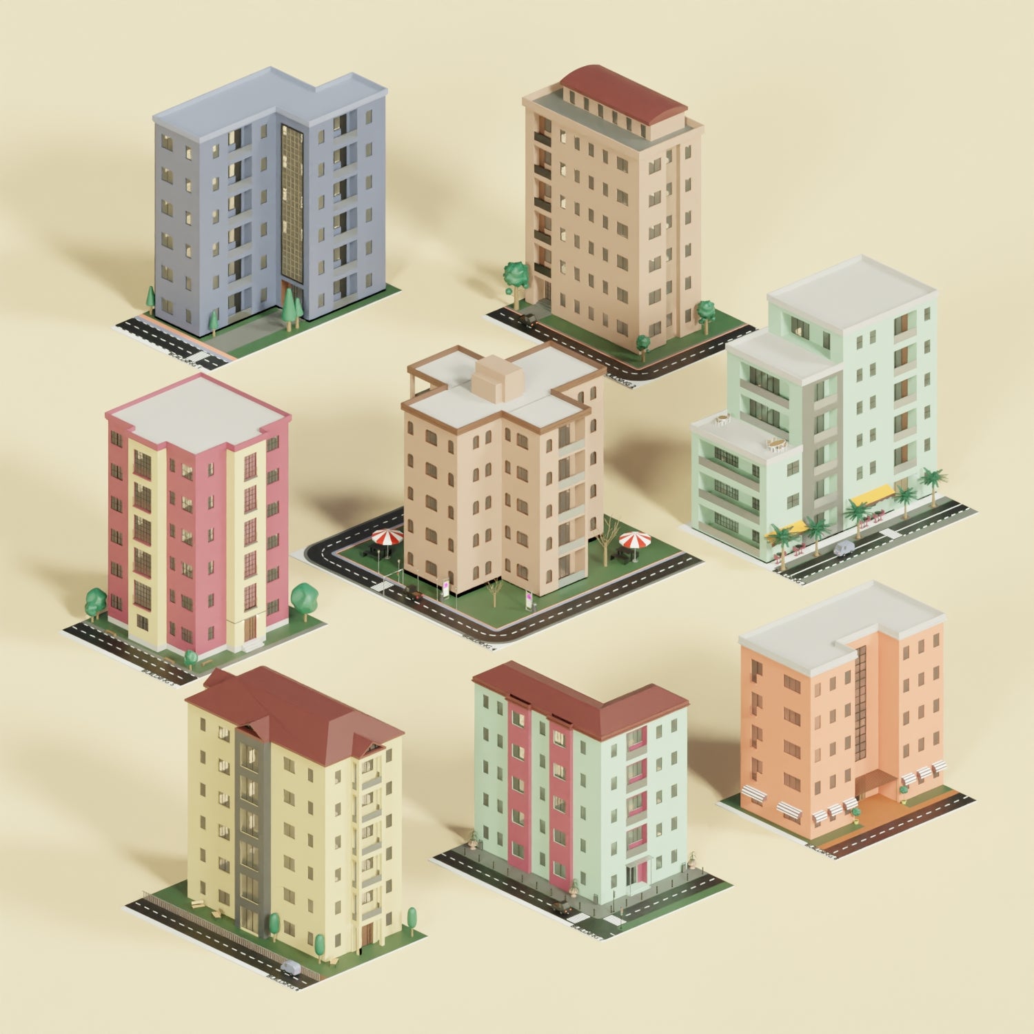 3D Model Low-Poly Buildings 3 PNG - Toffu Co