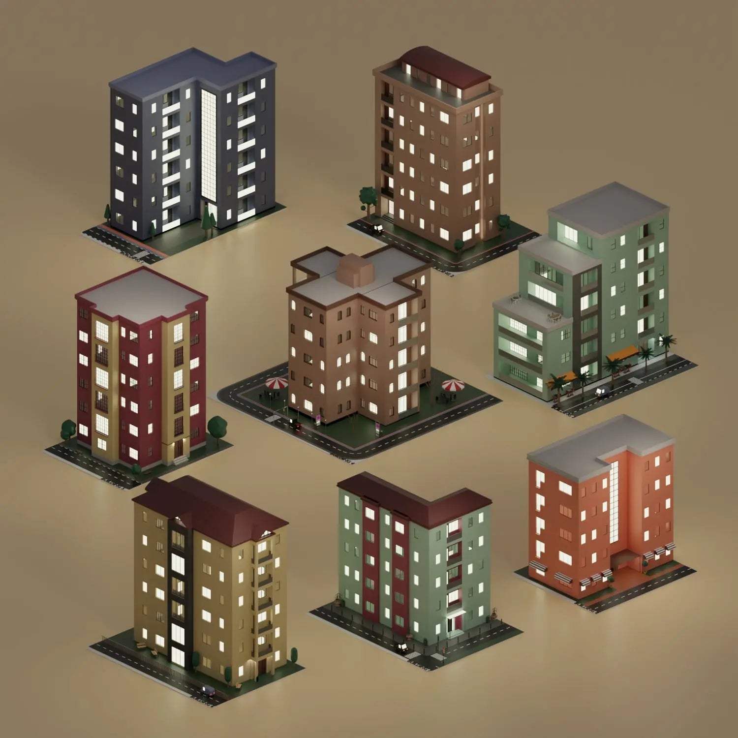 3D Model Low-Poly Buildings 3 PNG - Toffu Co