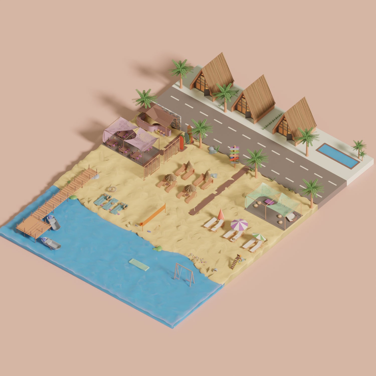 3D Model Low-Poly Beach 3DSMAX | Toffu Co