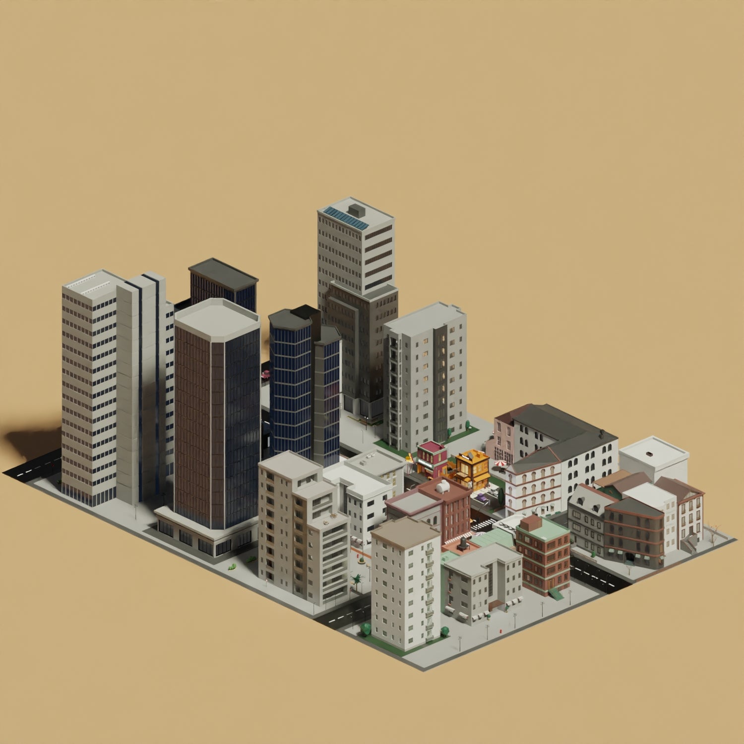 3D Model Low-Poly Buildings Bundle PNG - Toffu Co
