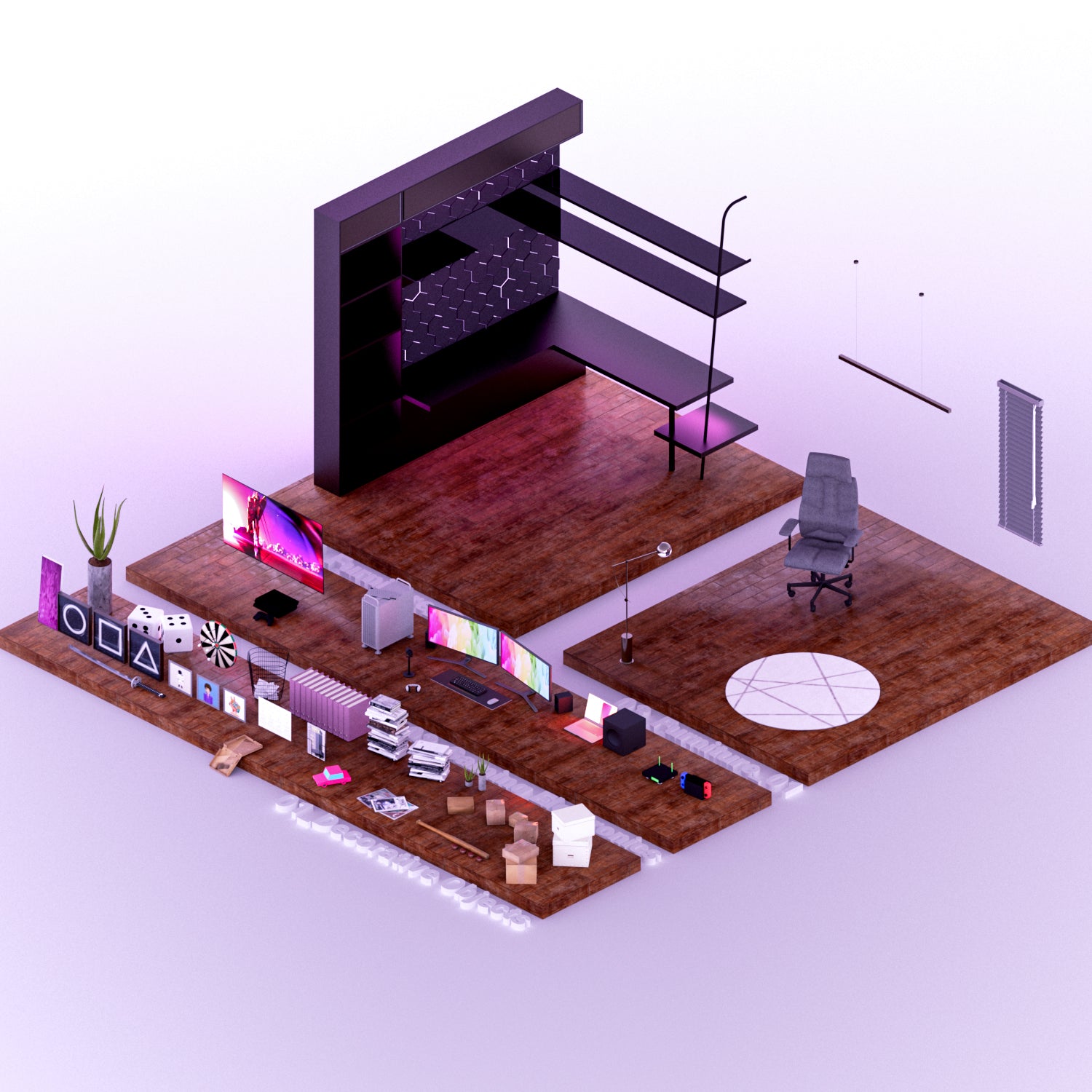 3D Model Low-Poly Gaming Room PNG - Toffu Co