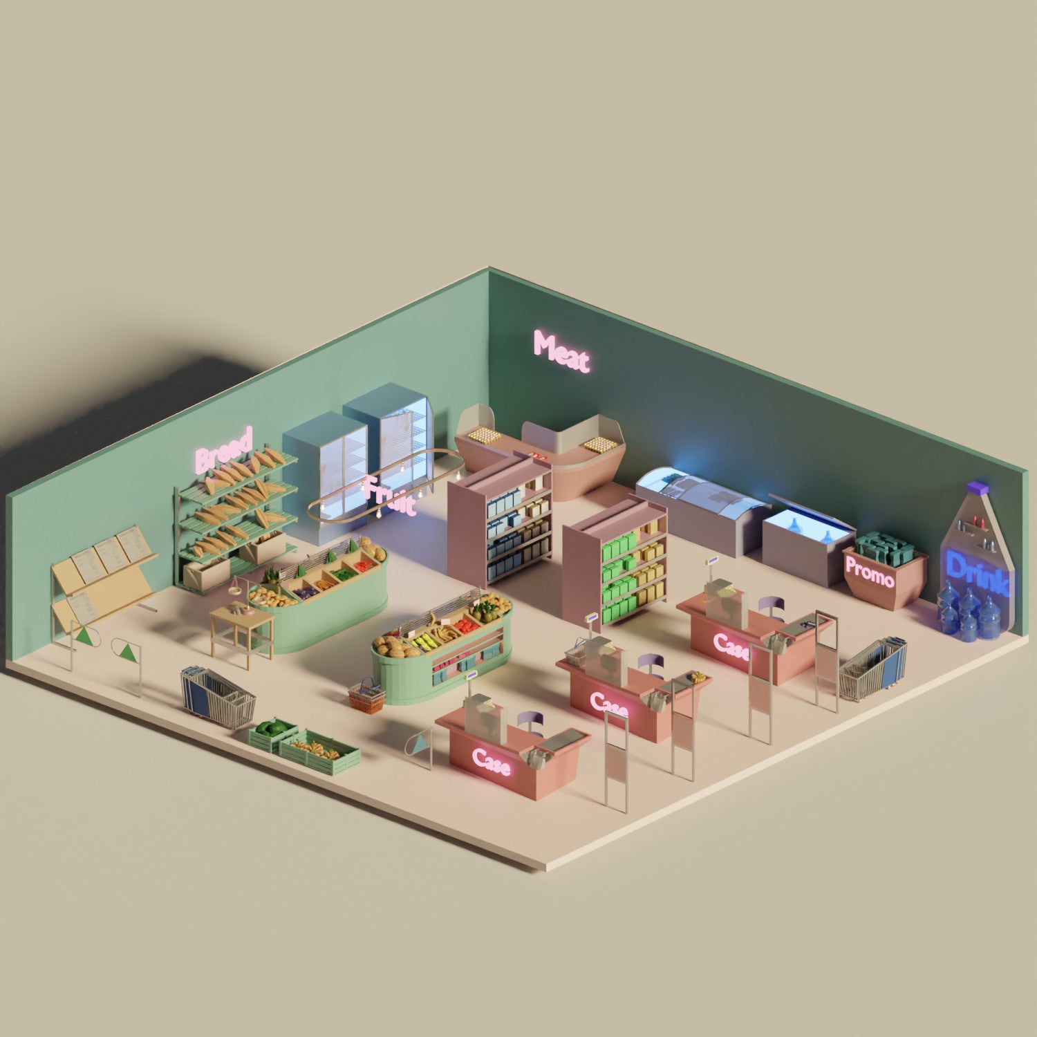 3D Model Low-Poly Grocery Store 3DSMAX | Toffu Co