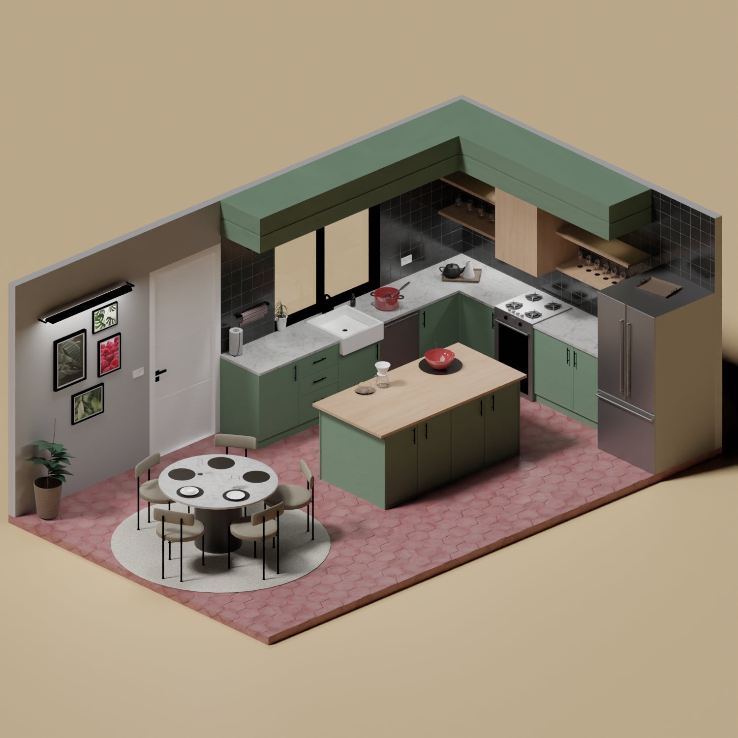 3D Model Low-Poly Kitchen 2 PNG - Toffu Co