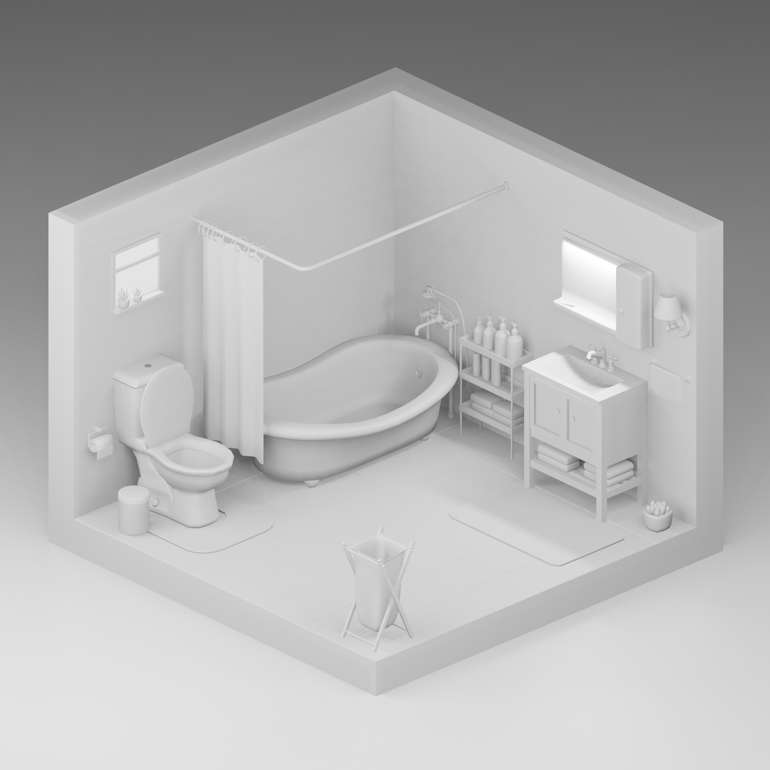 3D Model Low-Poly Retro Bathroom 3DSMAX | Toffu Co