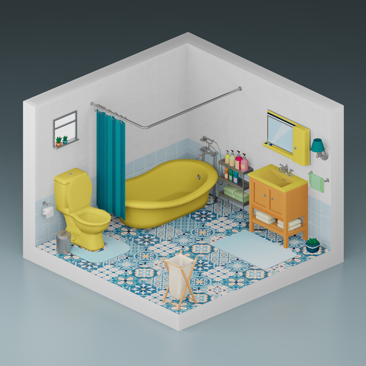 3D Model Low-Poly Retro Bathroom – Toffu Co