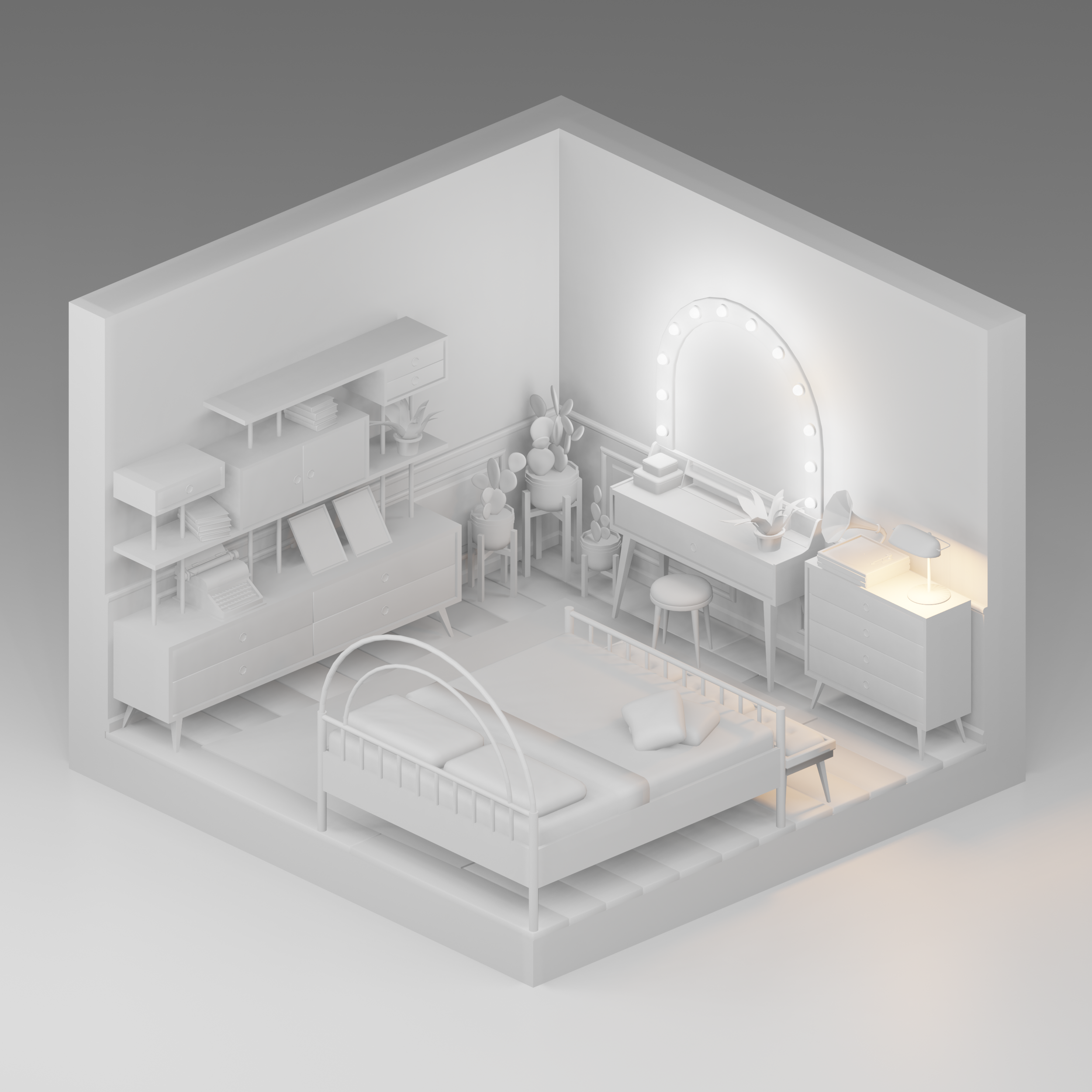3D Model Low-Poly Retro Bedroom 3DSMAX | Toffu Co