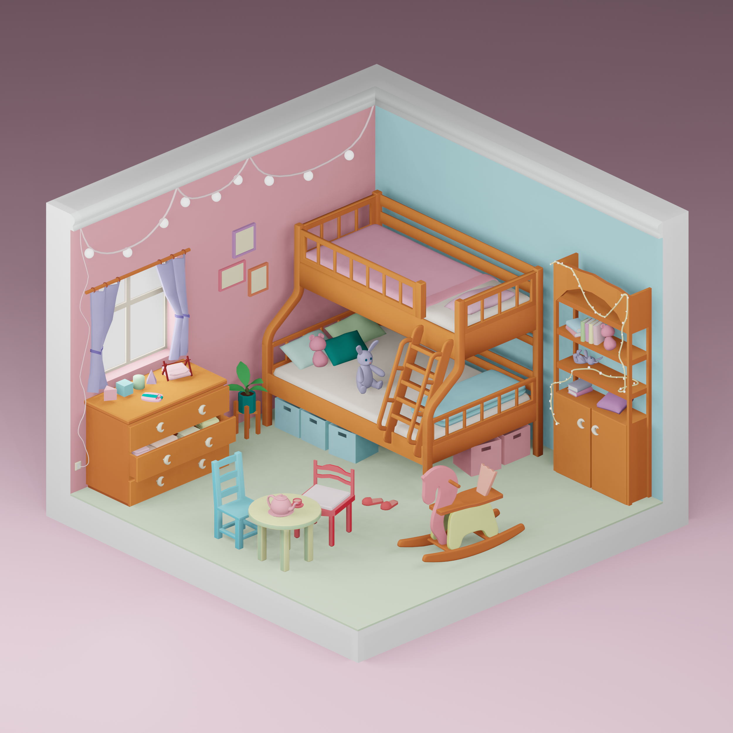3D Model Low-Poly Retro Kids Room PNG - Toffu Co