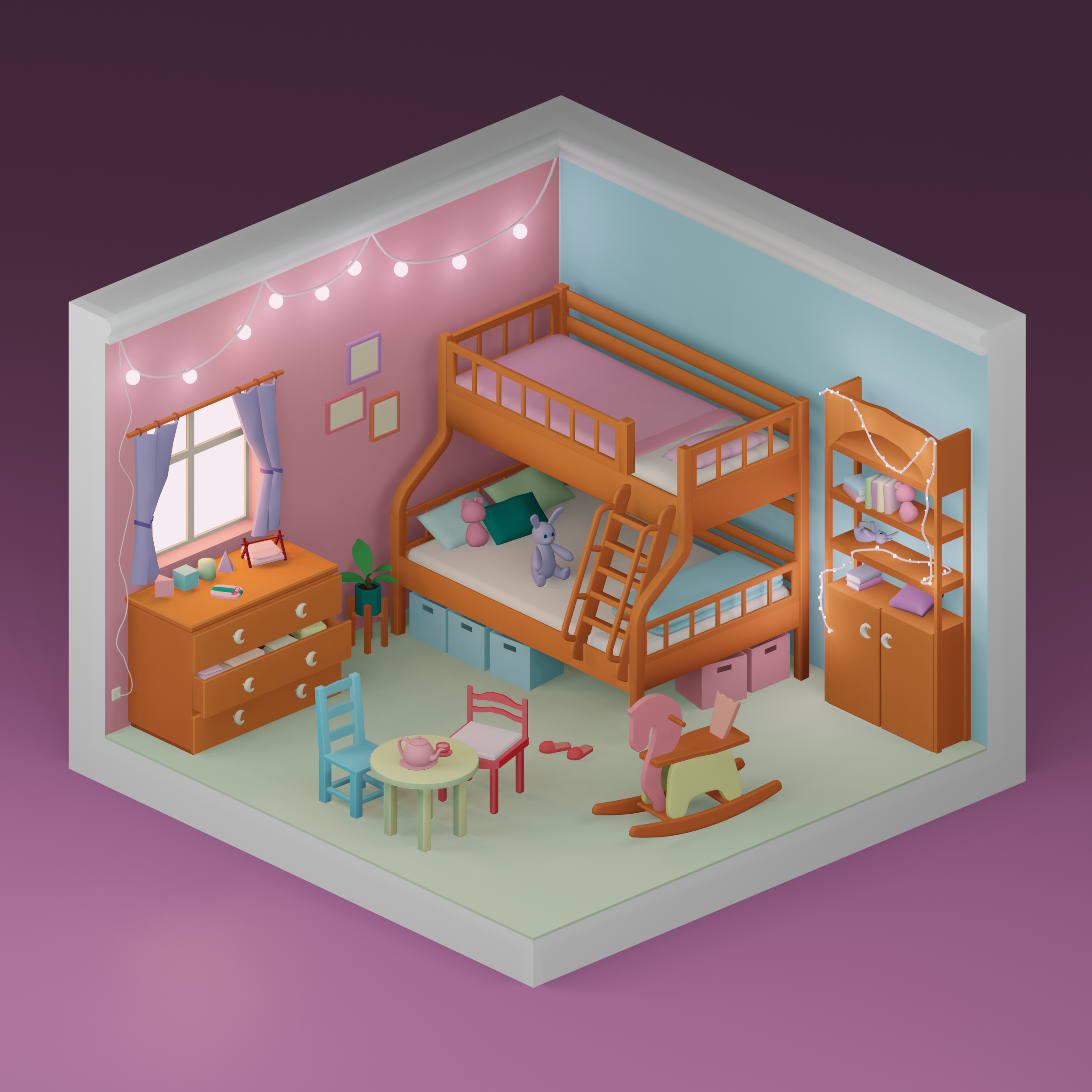 3D Model Low-Poly Retro Kids Room PNG - Toffu Co