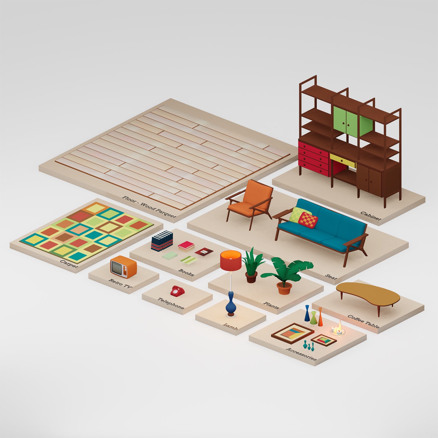 3D Model Low-Poly Retro Living Room 3DSMAX | Toffu Co
