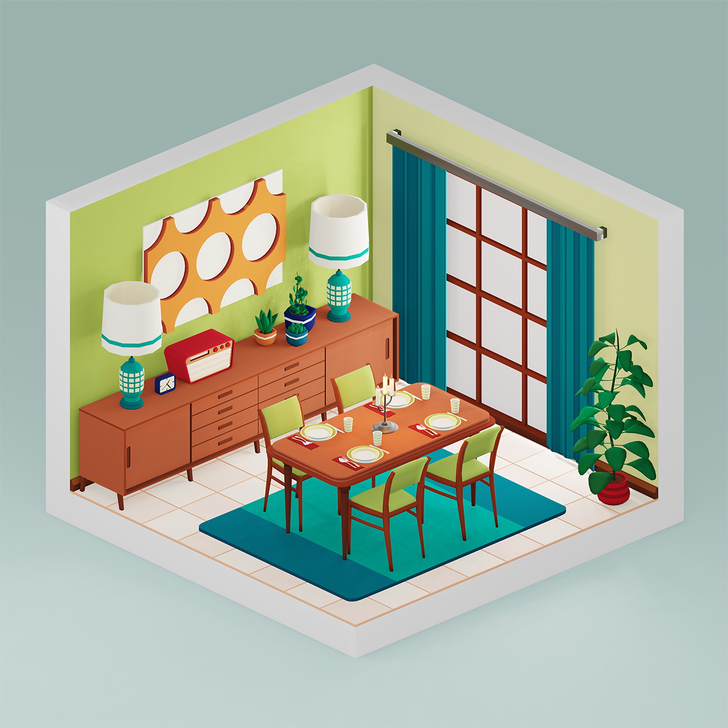 3D Model Low-Poly Retro Dining Room 3DSMAX | Toffu Co