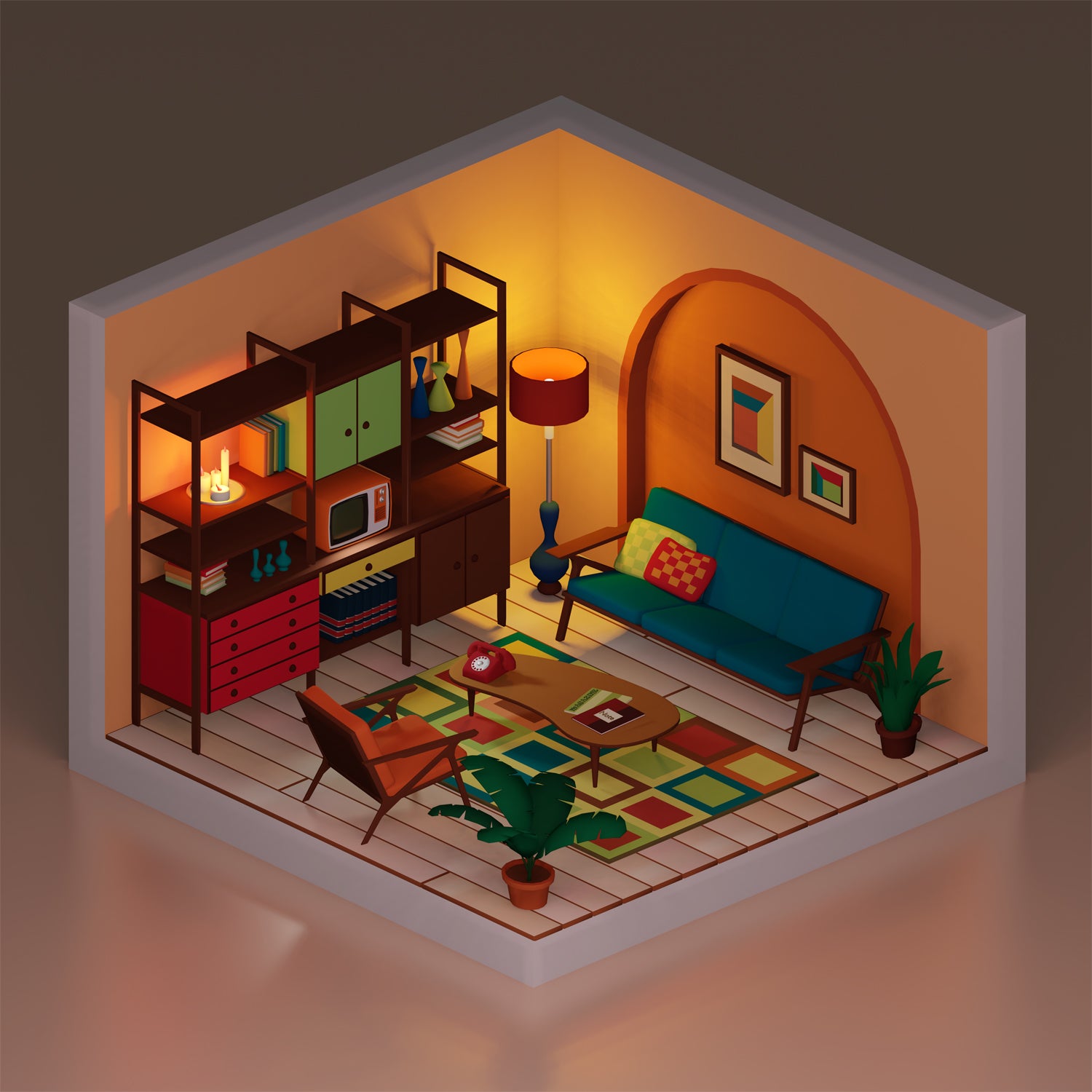 3D Model Low-Poly Retro Living Room 3DSMAX | Toffu Co