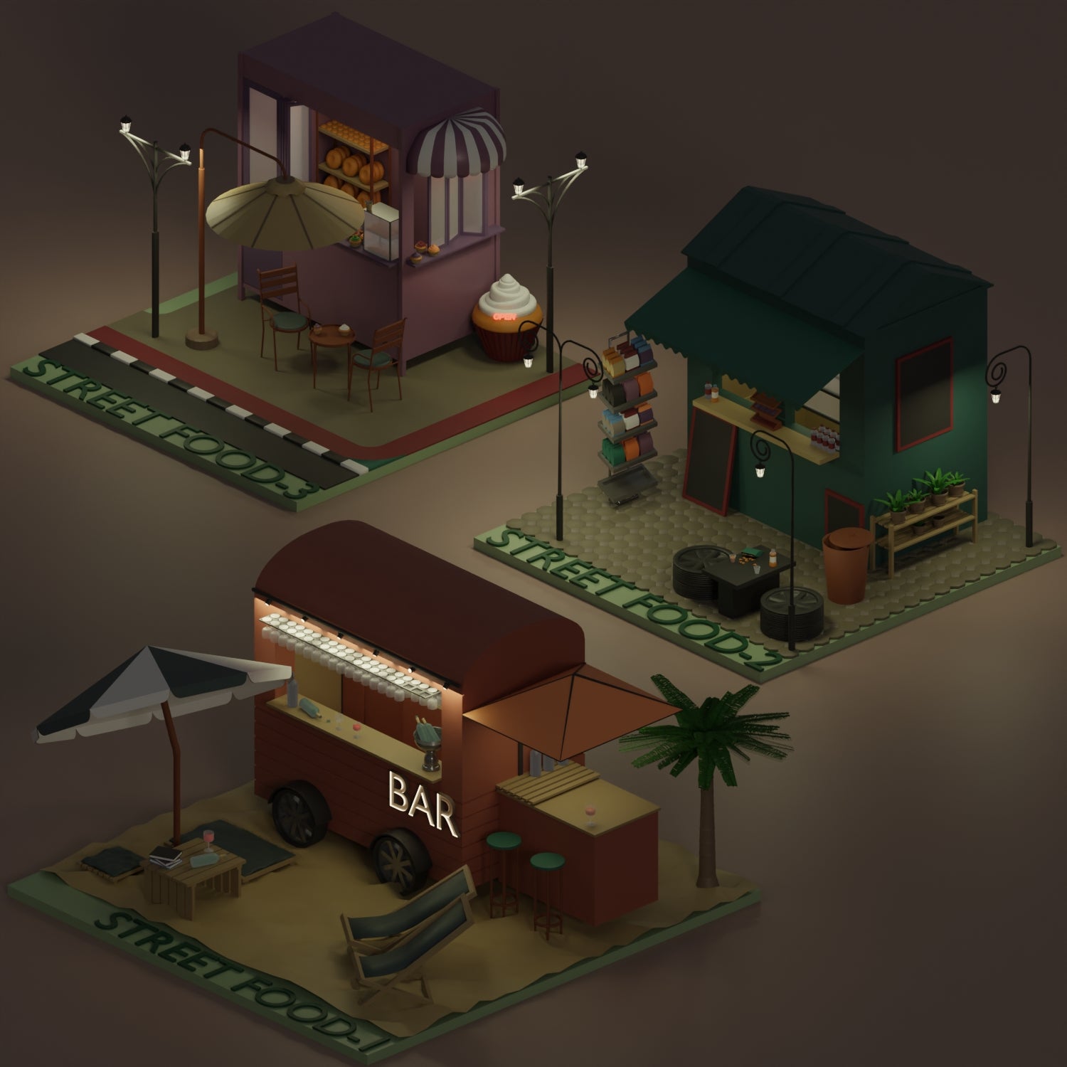 3D Model Low-Poly Street Food Carts 2 PNG - Toffu Co