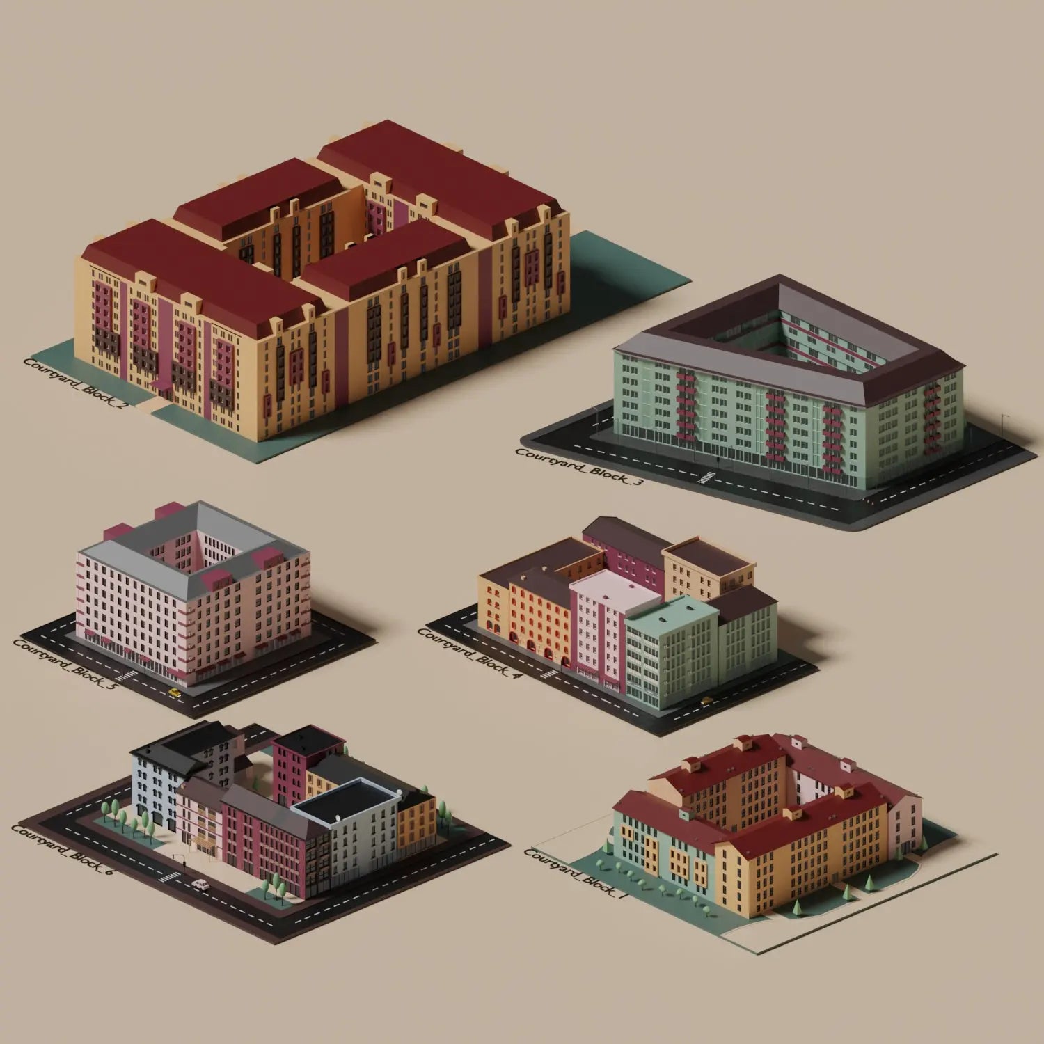 3D Model Low-Poly Buildings 4 – Toffu Co