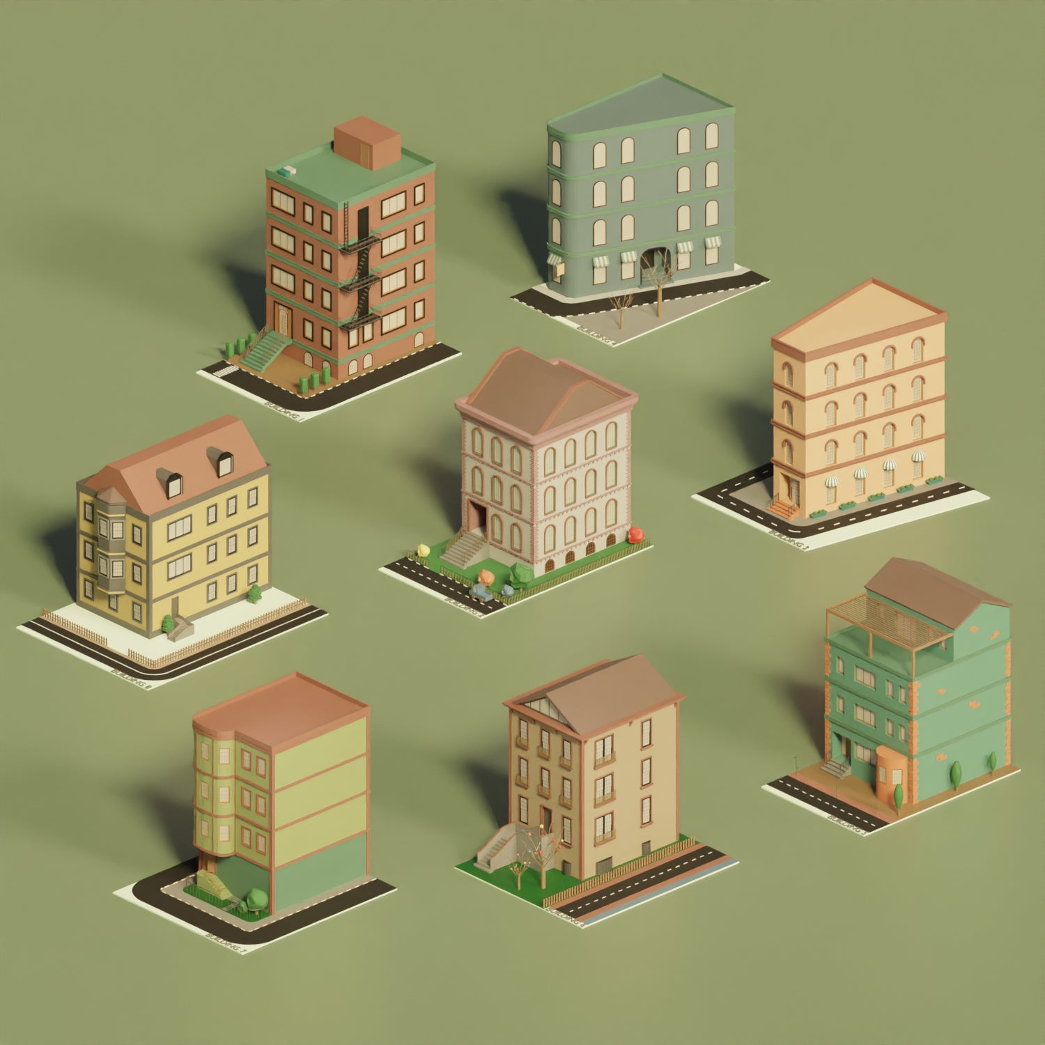 3D Model Low-Poly Buildings 2 PNG - Toffu Co