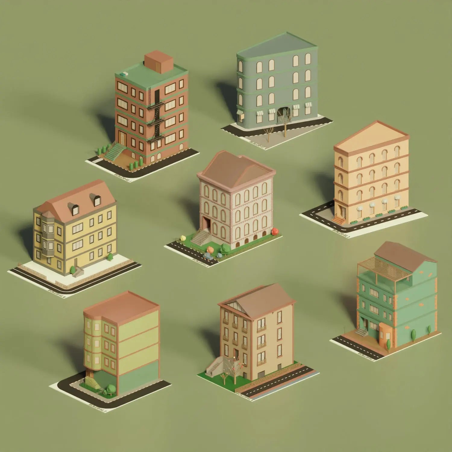 3D Model Low-Poly Buildings 2 | Toffu Co