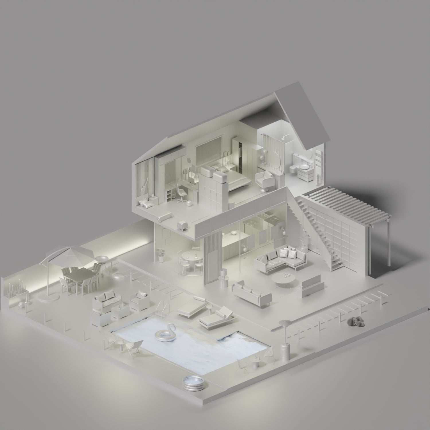 3D Model Low-Poly House Bundle PNG - Toffu Co