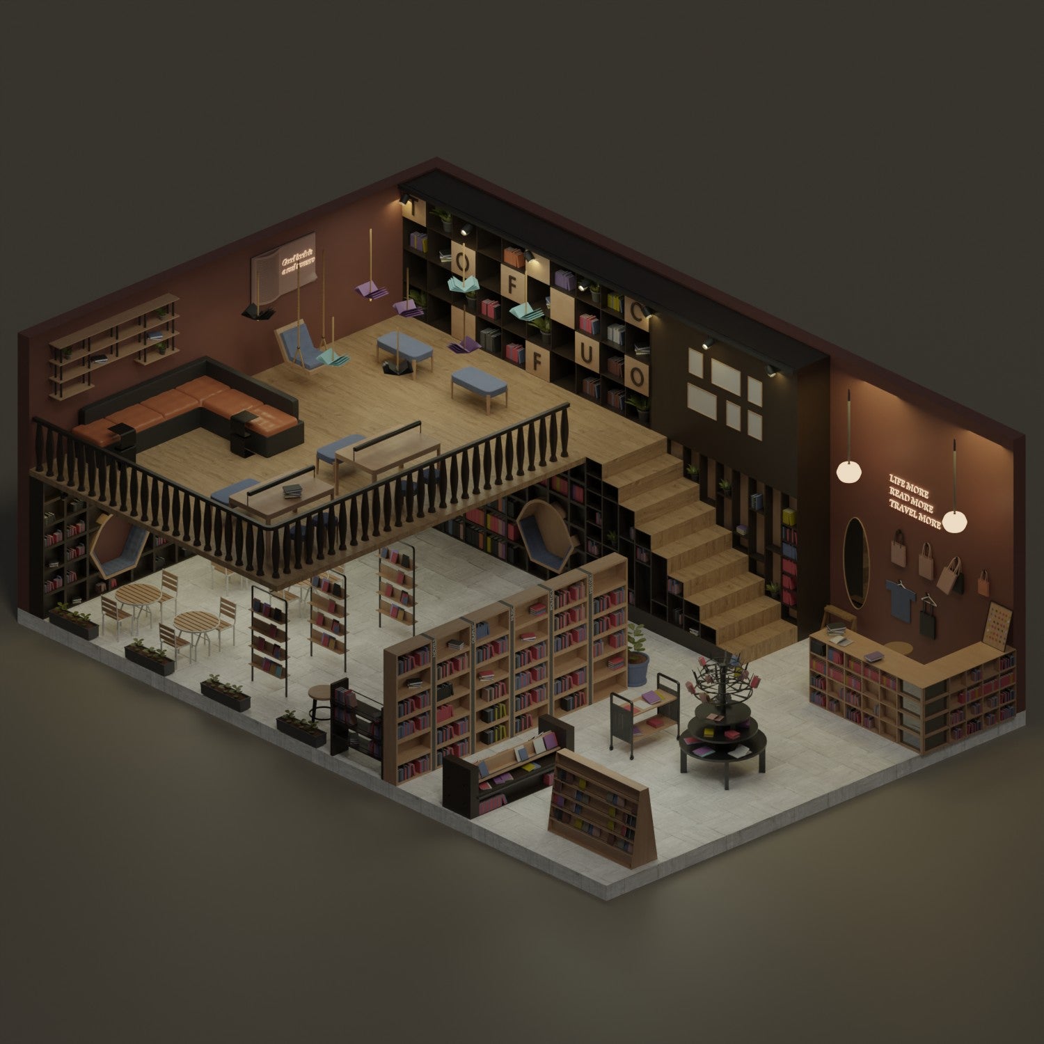 3D Model Bookstore PNG - Toffu Co