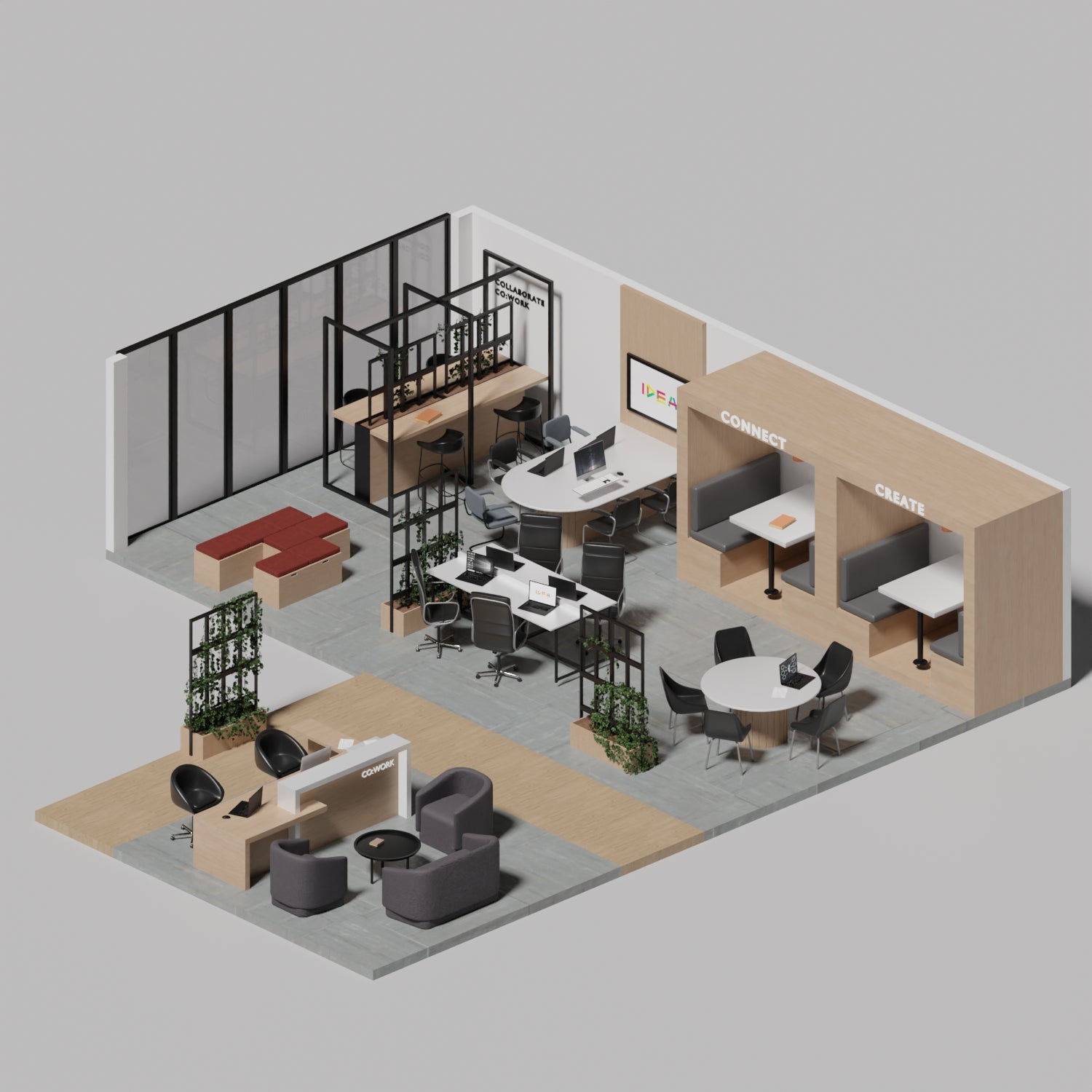 3D Model Co-working PNG - Toffu Co