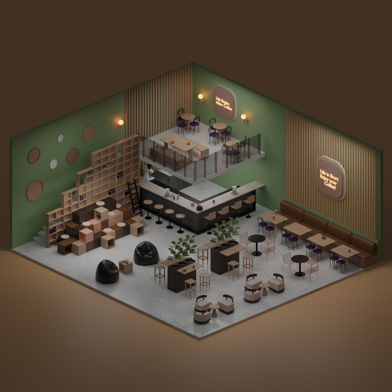3D Model Coffee Shop PNG - Toffu Co