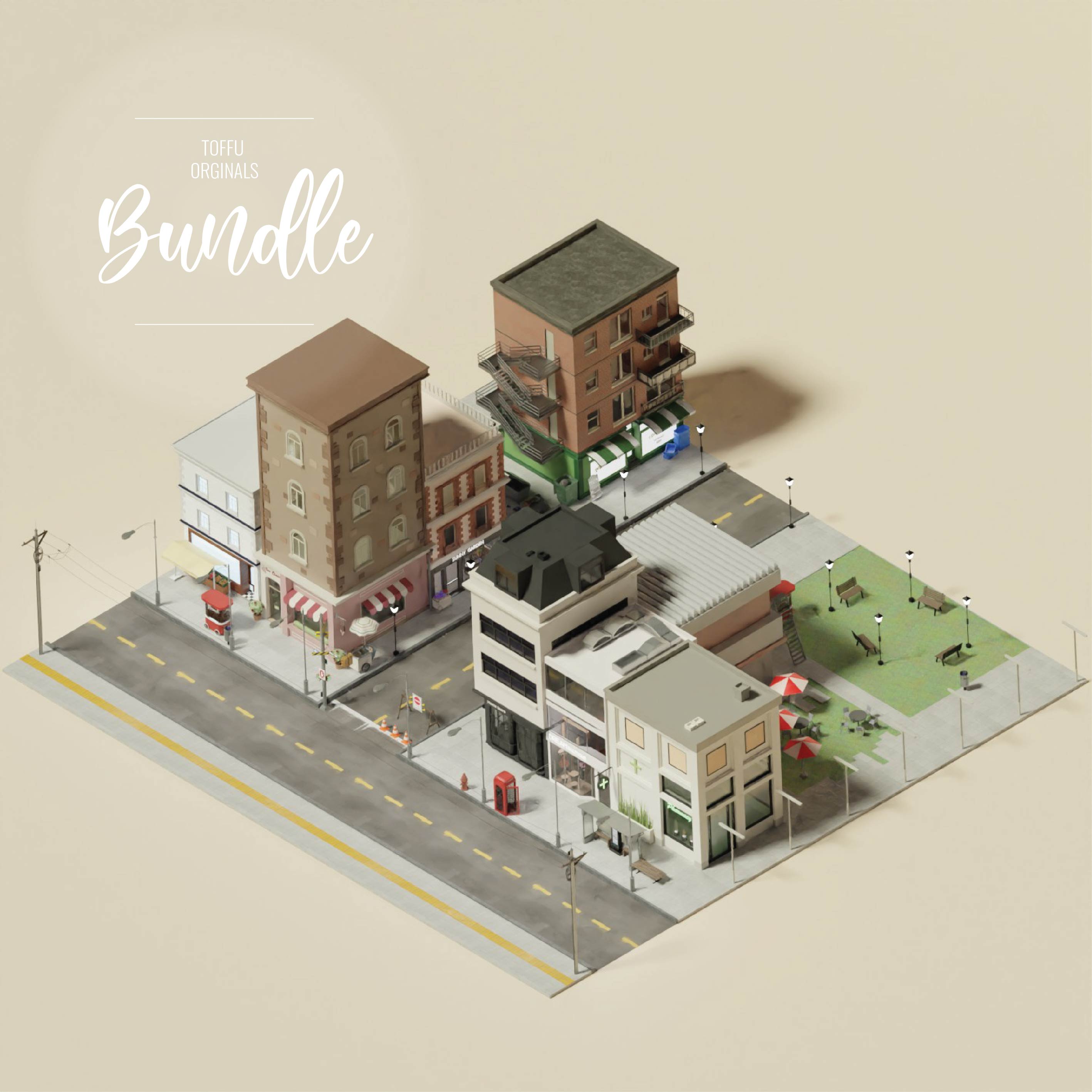 3D Model Commercial Street Bundle PNG - Toffu Co