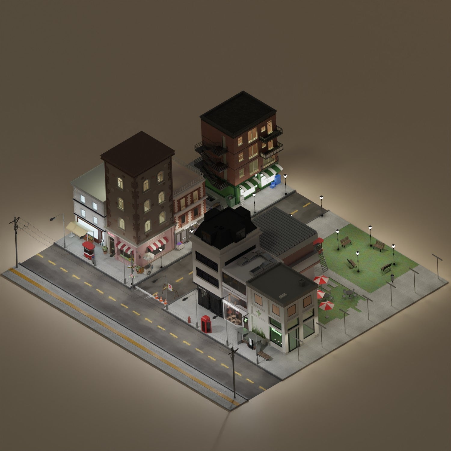 3D Model Commercial Street Bundle PNG - Toffu Co